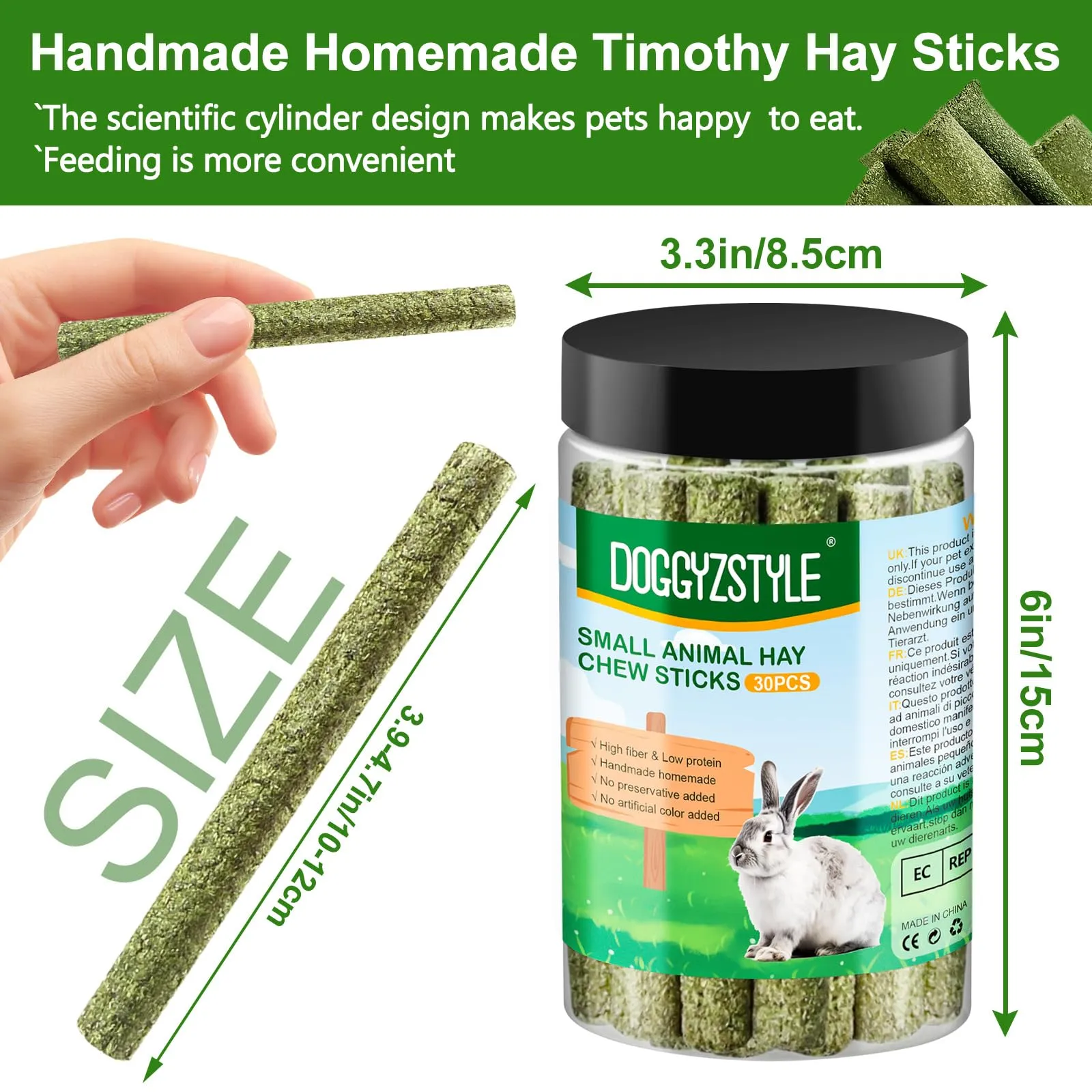 DOGGYZSTYLE 30Pcs Coniglio Tratta Timothy Hay Sticks,Fieno Di Timothy Naturale Per Coniglio,Porcellini D'India, Cincillà,Criceti,Giocattoli Da Masticare Fatti A Mano Per Conigli Cibo Per Conigli - immagine 6