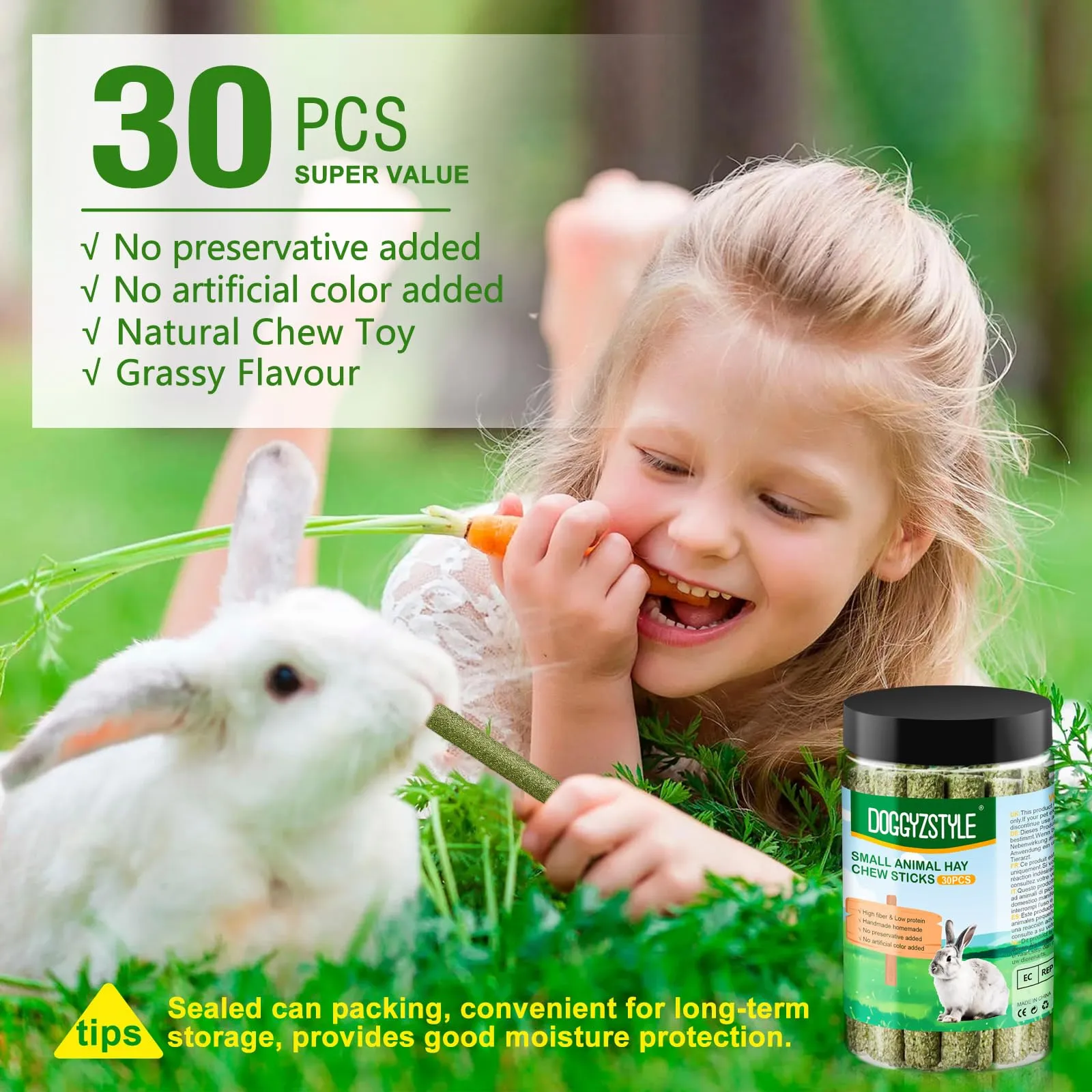 DOGGYZSTYLE 30Pcs Coniglio Tratta Timothy Hay Sticks,Fieno Di Timothy Naturale Per Coniglio,Porcellini D'India, Cincillà,Criceti,Giocattoli Da Masticare Fatti A Mano Per Conigli Cibo Per Conigli - immagine 7