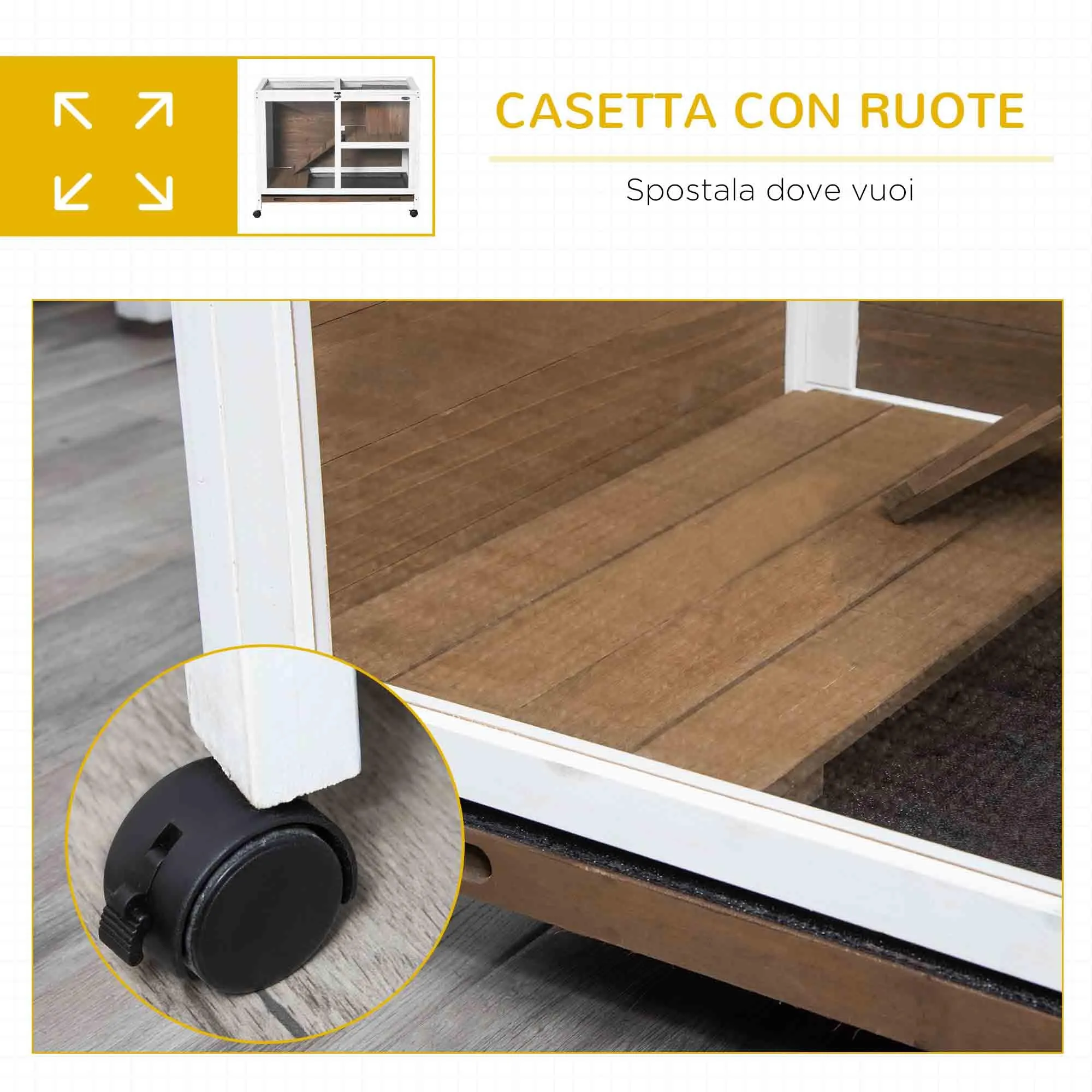 PawHut Conigliera in Legno a 2 Livelli Casetta 91.5x53.3x73cm Marrone - immagine 5