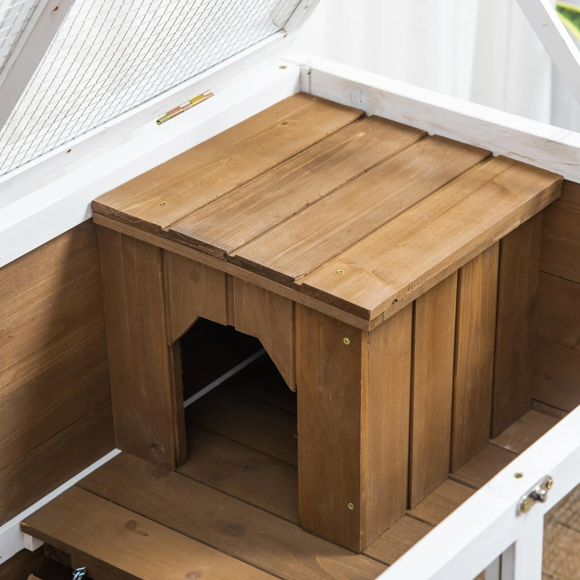 PawHut Conigliera in Legno a 2 Livelli Casetta 91.5x53.3x73cm Marrone - immagine 9