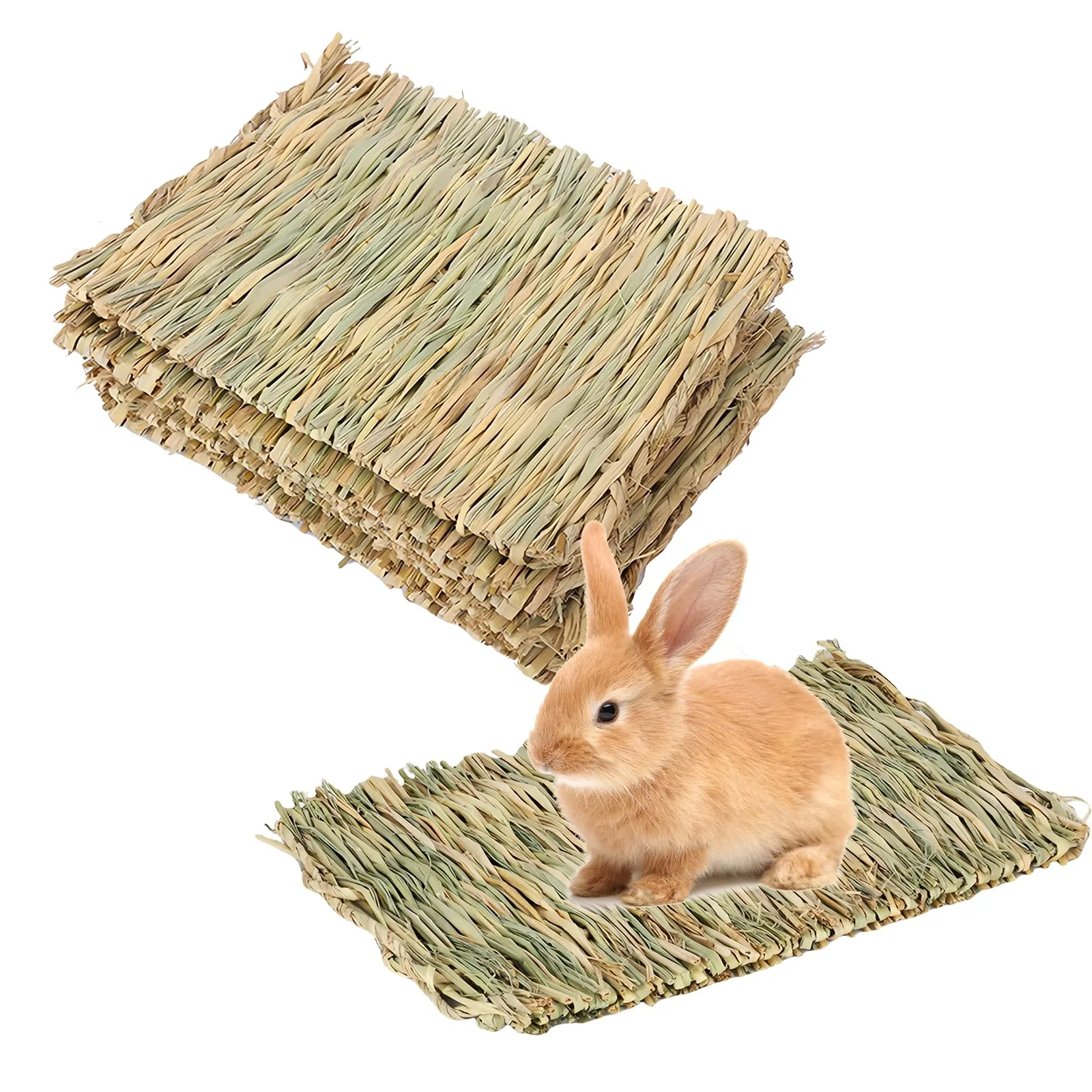 WANDGU Confezione da 6 tappetini in erba per piccoli animali: tappetino in erba naturale intrecciato a mano, tappetino in erba per conigli, letto per conigli, giocattolo da masticare commestibile - immagine 1