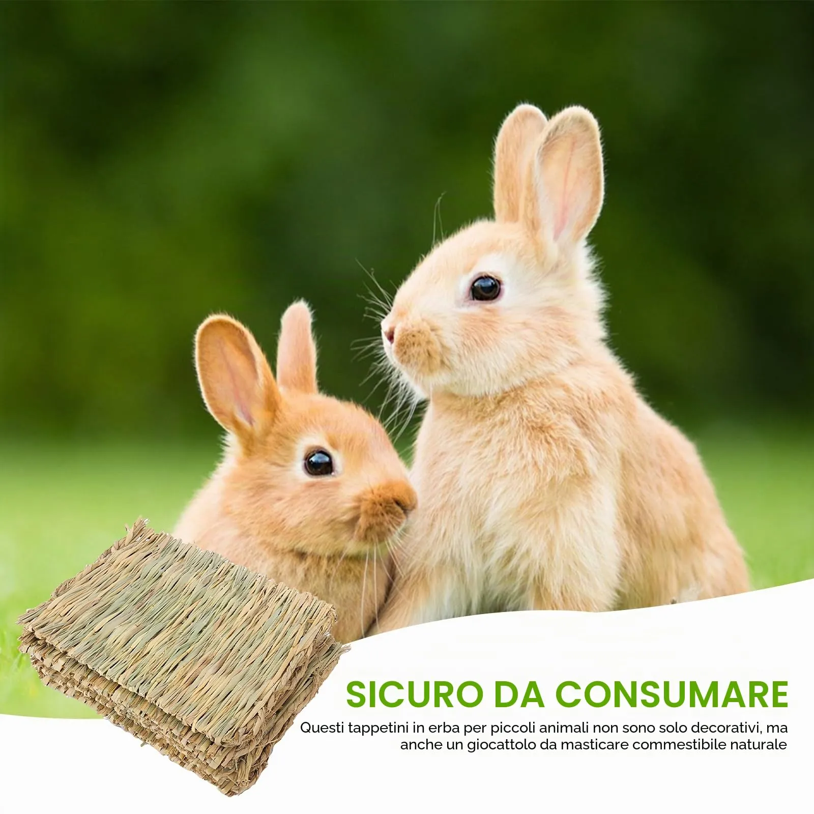 WANDGU Confezione da 6 tappetini in erba per piccoli animali: tappetino in erba naturale intrecciato a mano, tappetino in erba per conigli, letto per conigli, giocattolo da masticare commestibile - immagine 4