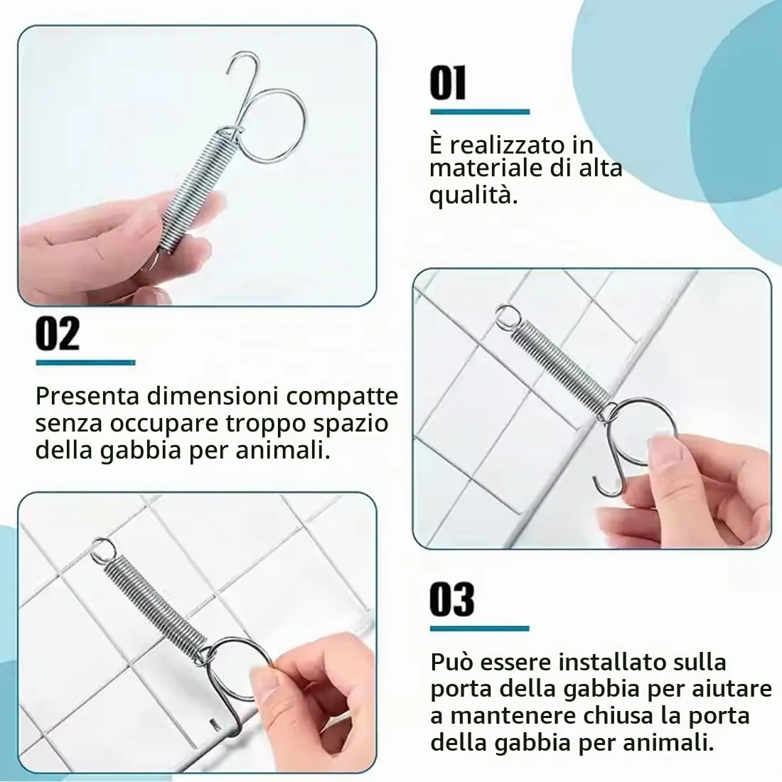 BEPSYOM Cani Gabbia Porta Gancia Molla,10 pzganci a Molla per Gabbia per Conigli,bbia Porta a Molla Gancio,Fissaggio Pet Gabbie Porta per Porte Roditori Criceti Scoiattoli Uccelli - immagine 3