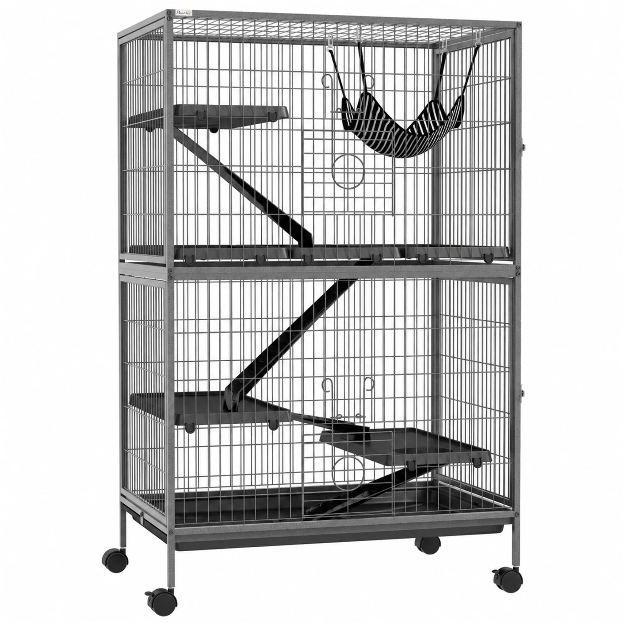PawHut Gabbia per Animali Piccoli 4 Ingressi 80x52x128cm Argento Grigio - immagine 1