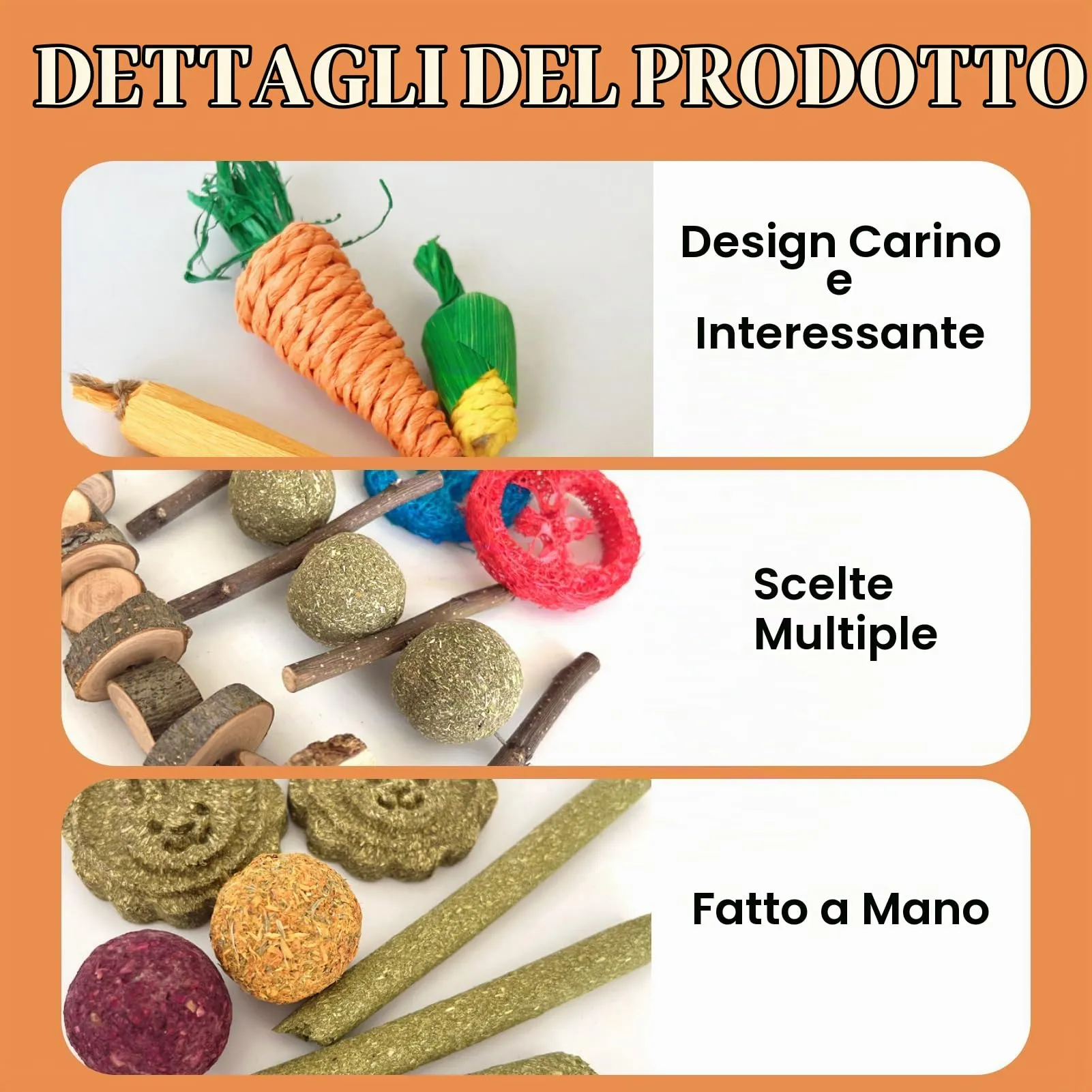 RowGlow 21 Pz Giocattoli per Coniglio, Giocattoli da Masticare per Coniglio, Criceto, Porcellino d'India e Cincillà, Giochi per Roditori Bastoncino Fieno Timoteo Bastoncino Melo Palle di Rattan per - immagine 3