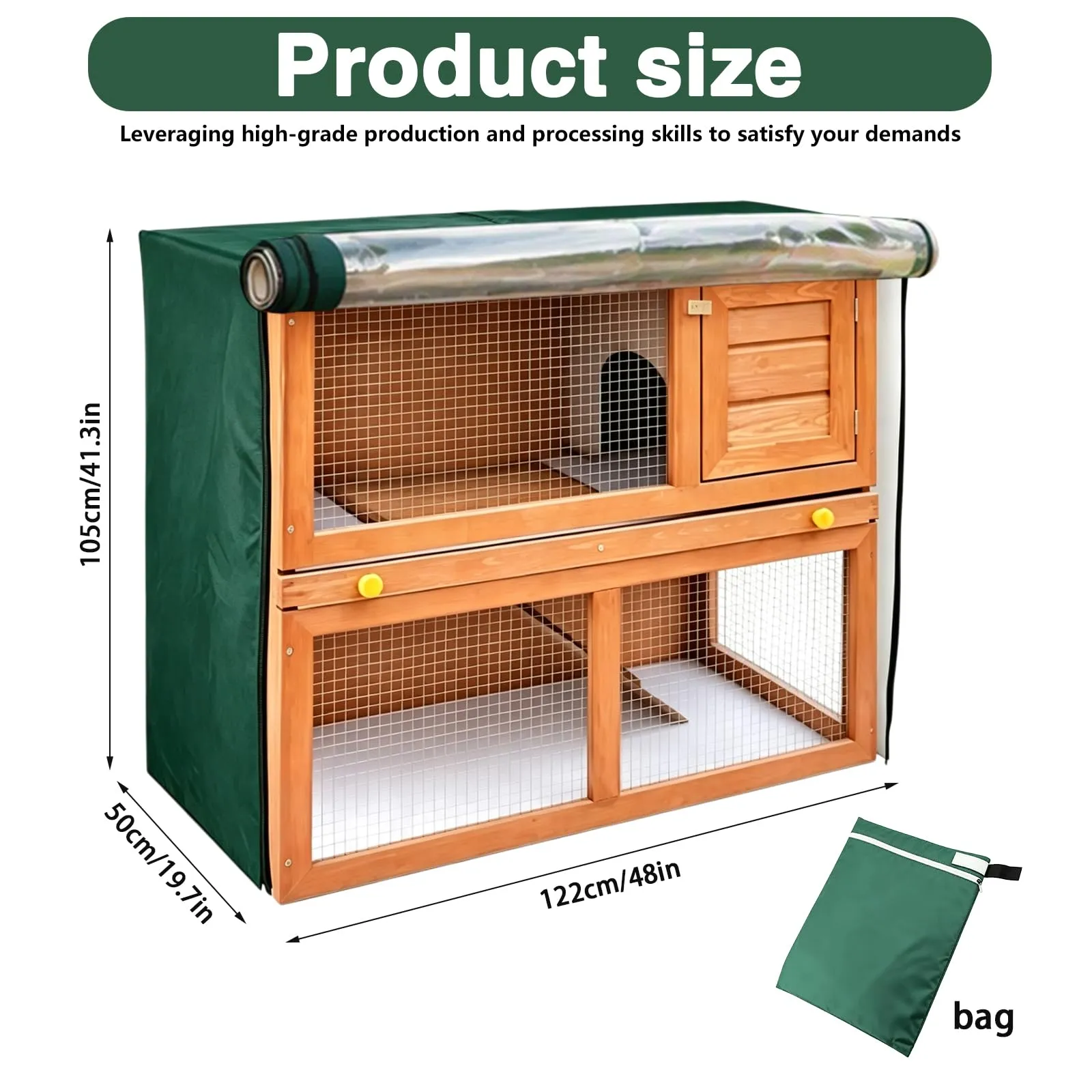 JOSTIVE Copertura impermeabile per gabbia invernale, copertura per gabbia per conigli, 210D Oxford, copertura antipolvere per gabbie per porcellini d'India, gabbie e gabbie - 122 x 50 x 105 cm, verde - immagine 2