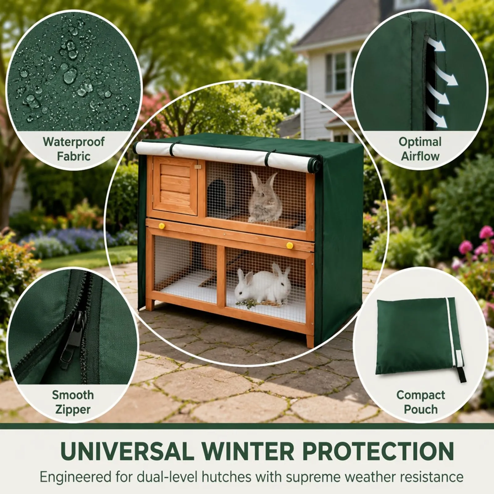 JOSTIVE Copertura impermeabile per gabbia invernale, copertura per gabbia per conigli, 210D Oxford, copertura antipolvere per gabbie per porcellini d'India, gabbie e gabbie - 122 x 50 x 105 cm, verde - immagine 6