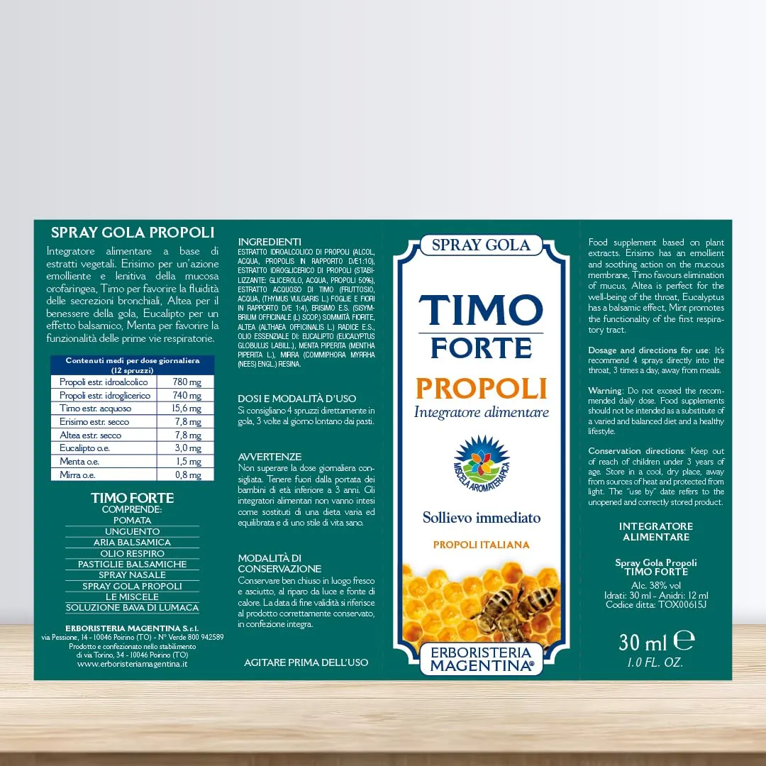Erboristeria Magentina - Spray Gola con Timo Forte e Propoli 30ml - Sollievo Immediato per Gola e Cavo Orofaringeo - immagine 2