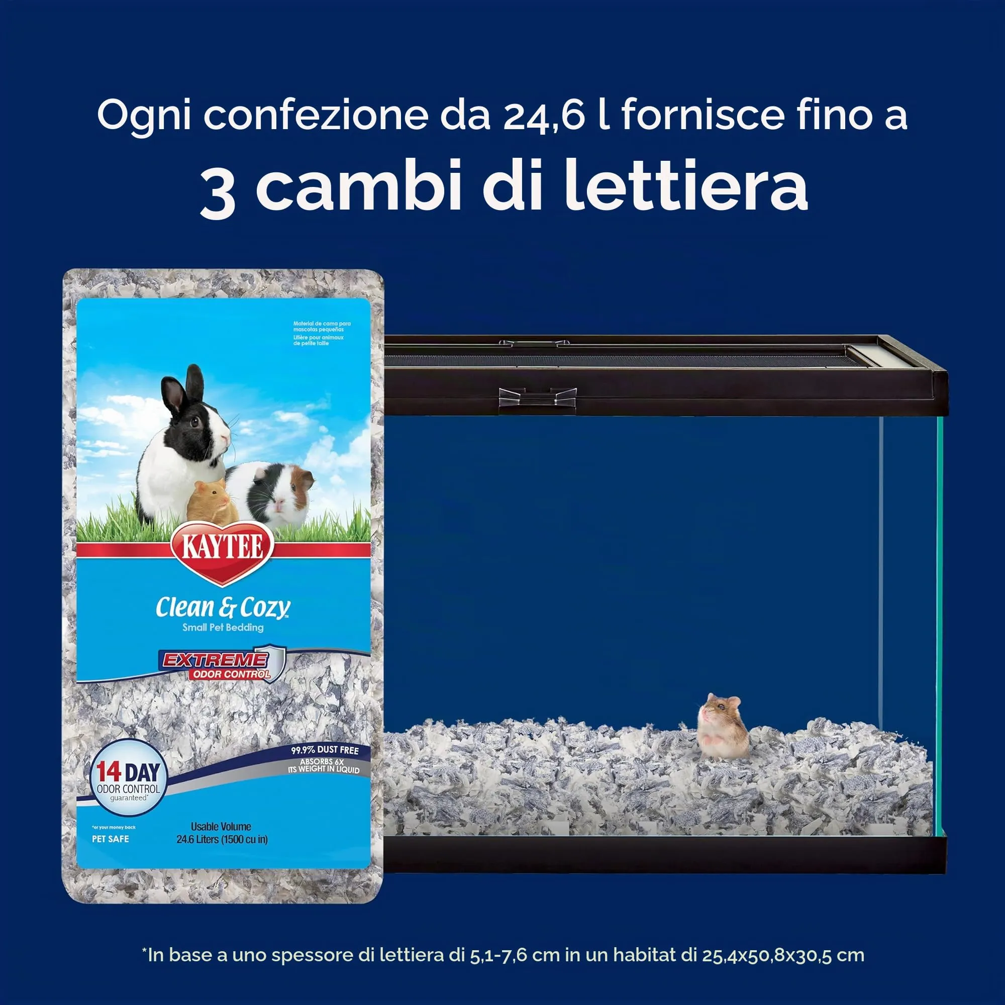 KAYTEE, Clean & Cozy, lettiera per animaletti di piccola taglia, topini, gerbilli, roditori, criceti, massimo controllo dell'odore, in carta super assorbente, al 99,9% senza polveri, 24.6 litri - immagine 3