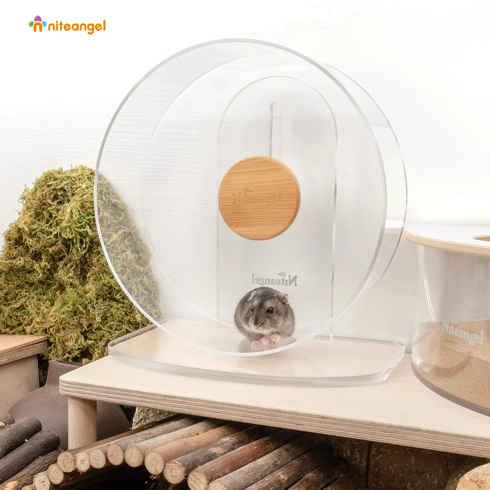 Niteangel - Ruota per esercizi silenziosa per criceti: - Ruota da corsa per criceti con doppio cuscinetto e rotazione silenziosa in acrilico per criceti nani, gerbilli, topi - immagine 3