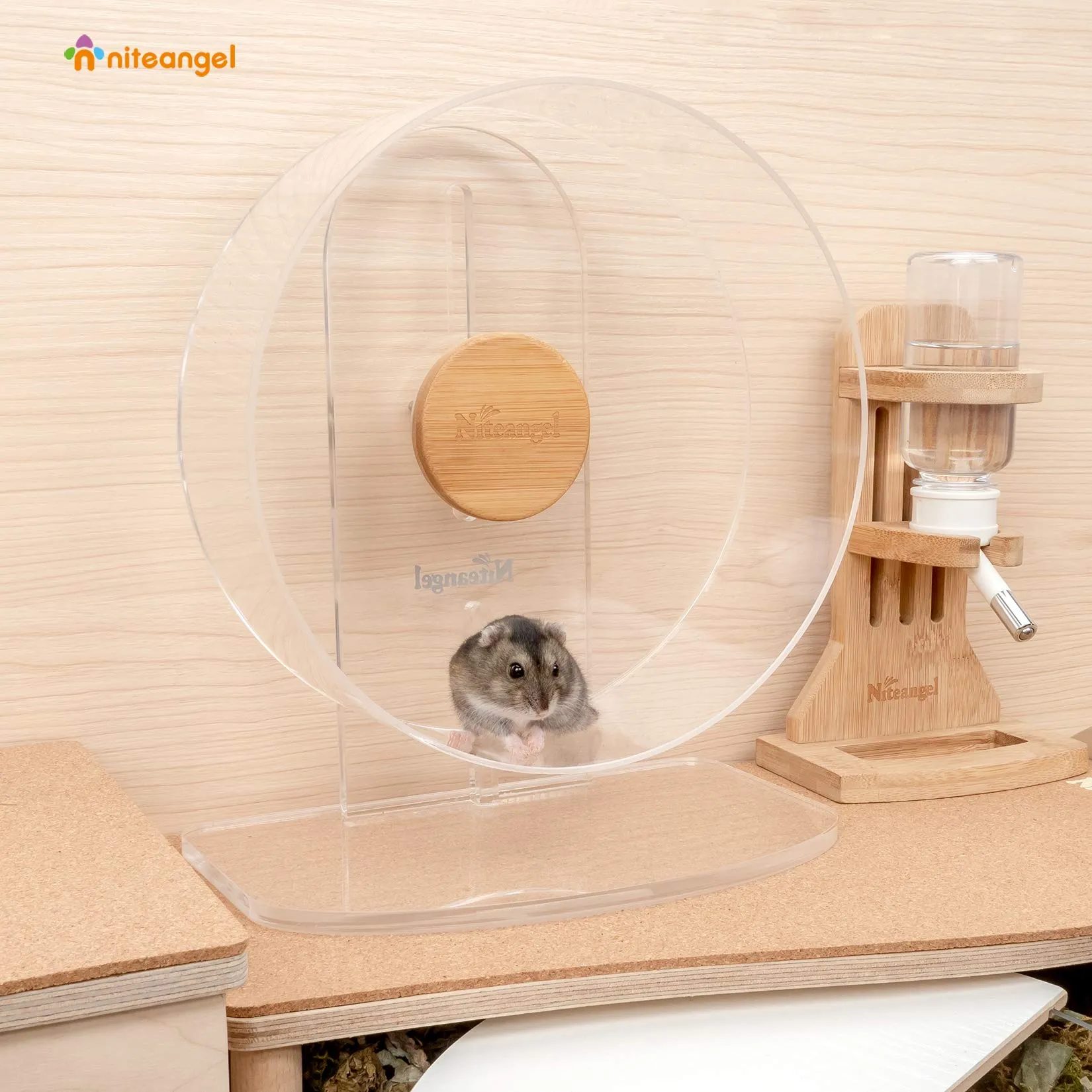 Niteangel - Ruota per esercizi silenziosa per criceti: - Ruota da corsa per criceti con doppio cuscinetto e rotazione silenziosa in acrilico per criceti nani, gerbilli, topi - immagine 4
