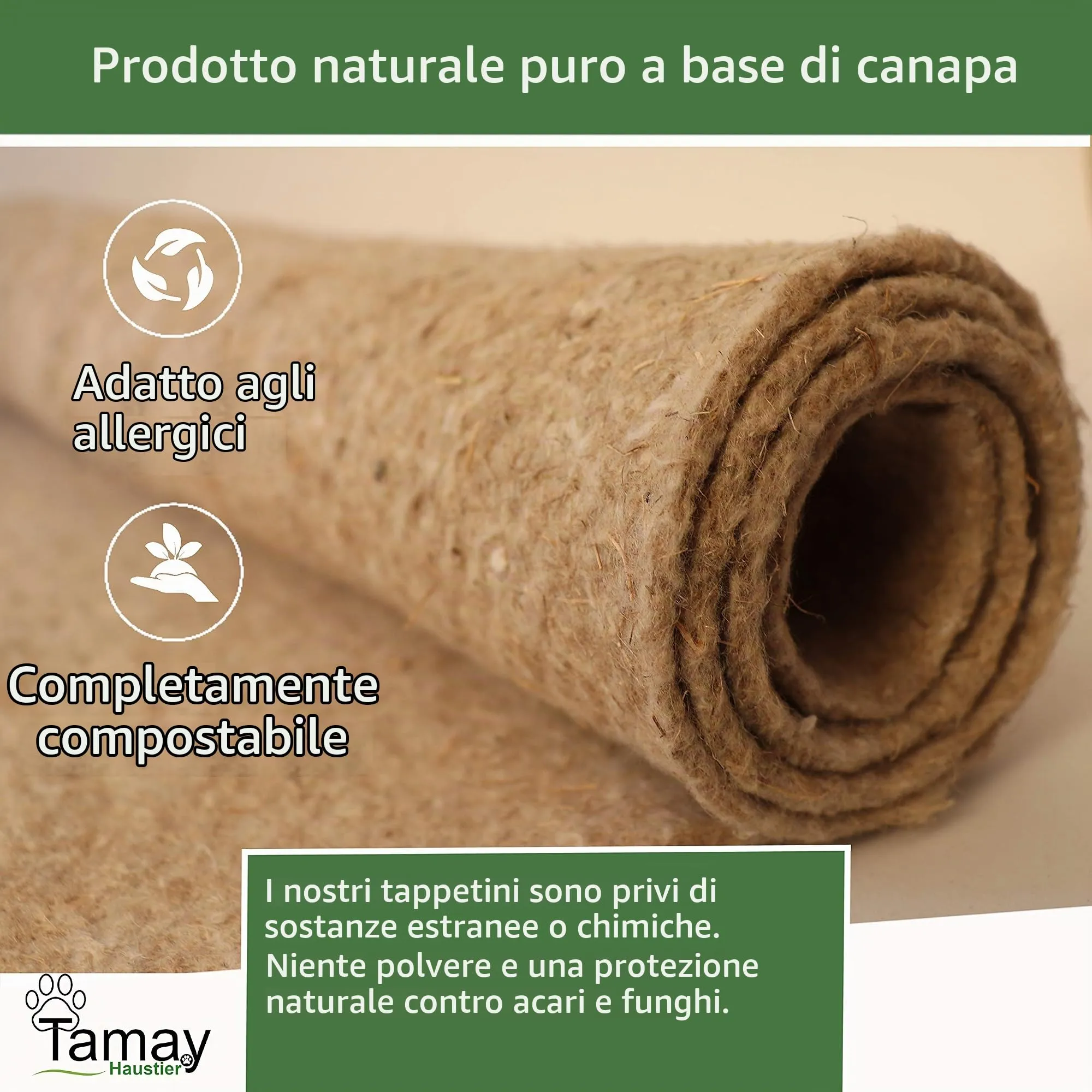 Tamay Tappetini per roditori in 100% canapa, 100 x 50 cm, tappeto per roditori di alta qualità, per conigli, porcellini d'India, piccoli animali, in canapa naturale per roditori (2 pezzi) - immagine 3