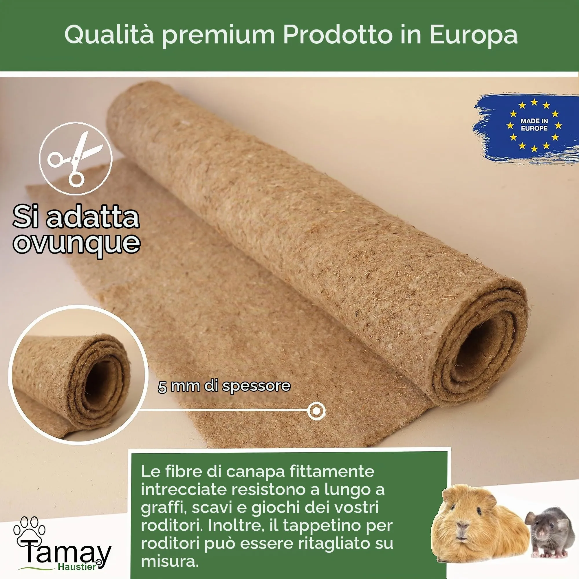 Tamay Tappetini per roditori in 100% canapa, 100 x 50 cm, tappeto per roditori di alta qualità, per conigli, porcellini d'India, piccoli animali, in canapa naturale per roditori (2 pezzi) - immagine 4