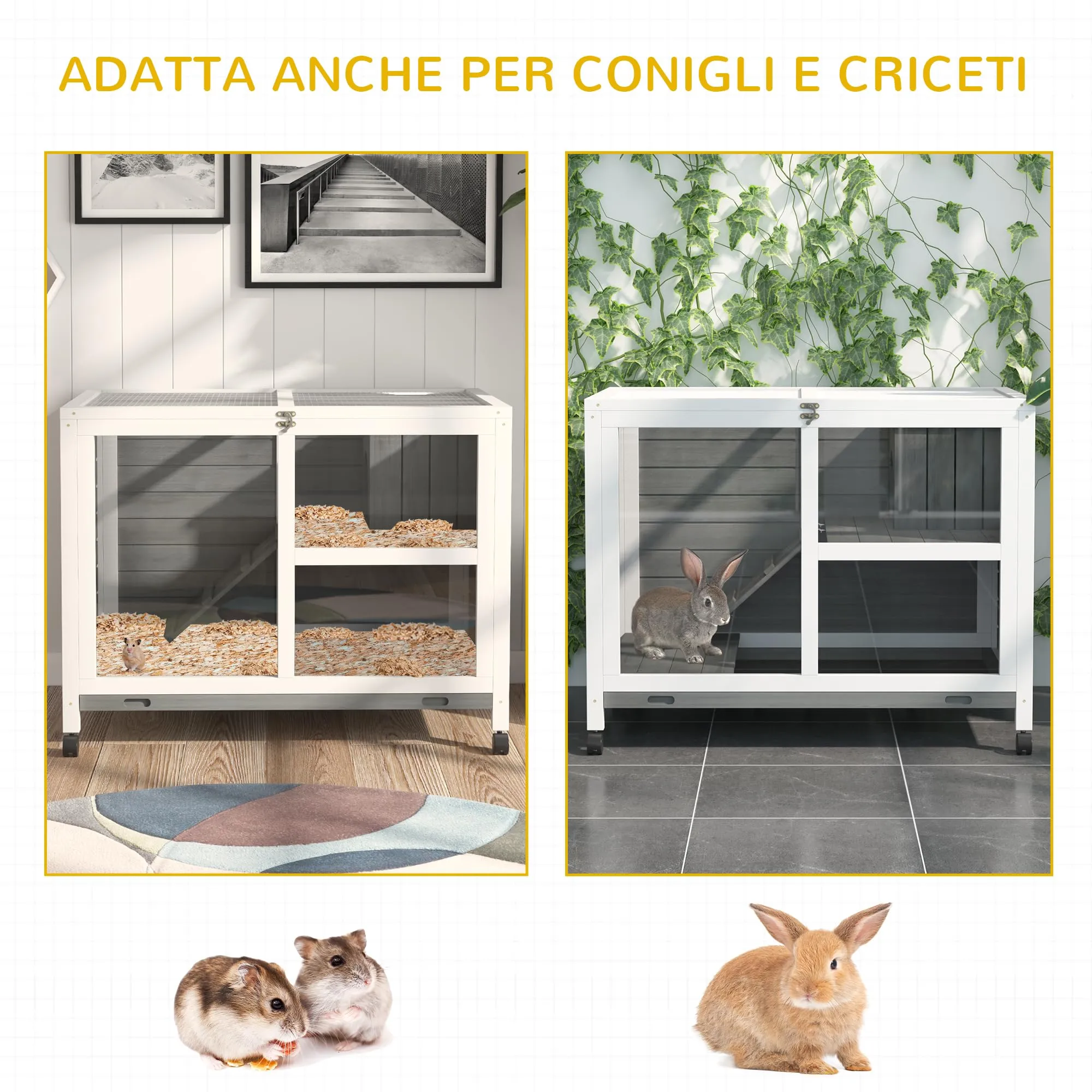 PawHut Conigliera in Legno a 2 Livelli Casetta 91.5x53.3x73cm Grigio - immagine 8