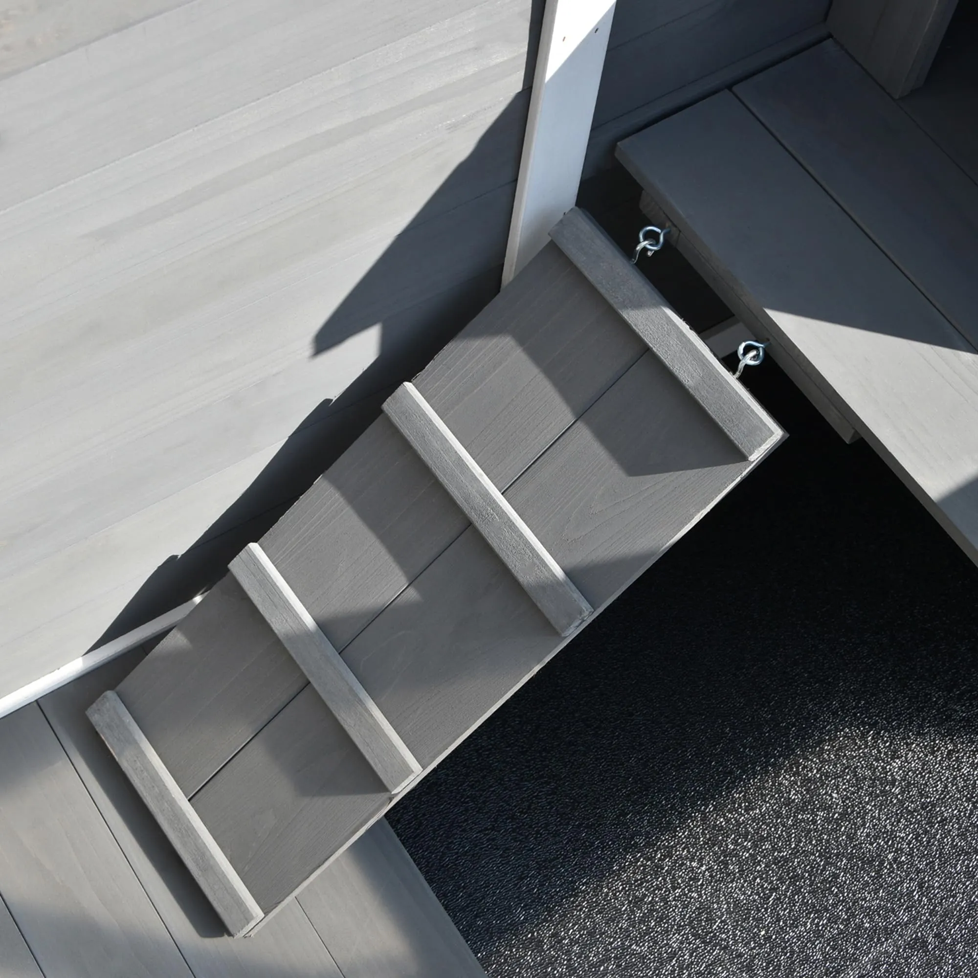 PawHut Conigliera in Legno a 2 Livelli Casetta 91.5x53.3x73cm Grigio - immagine 9
