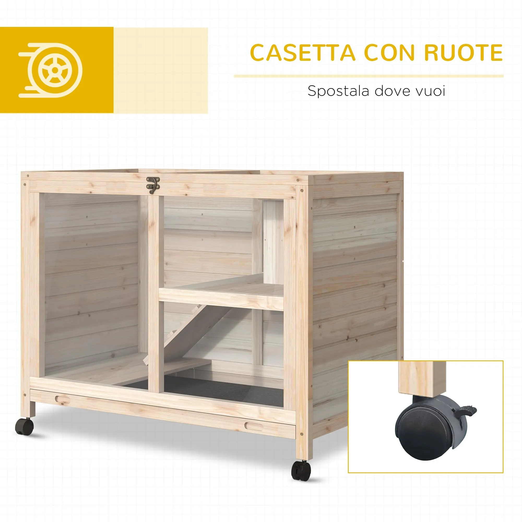 PawHut Conigliera in Legno a 2 Livelli Casetta 91.5x53.3x73cm Color Legno - immagine 5