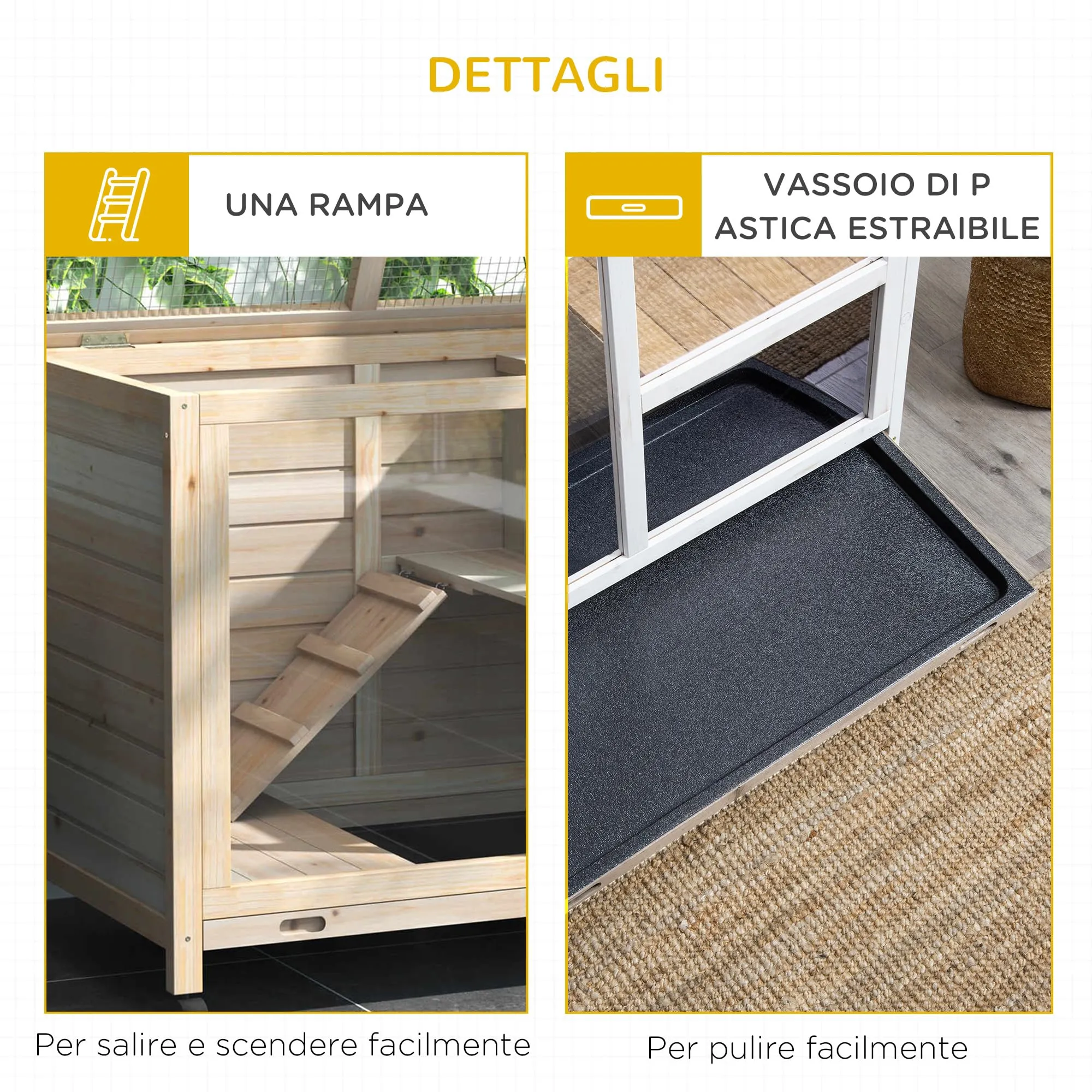 PawHut Conigliera in Legno a 2 Livelli Casetta 91.5x53.3x73cm Color Legno - immagine 6