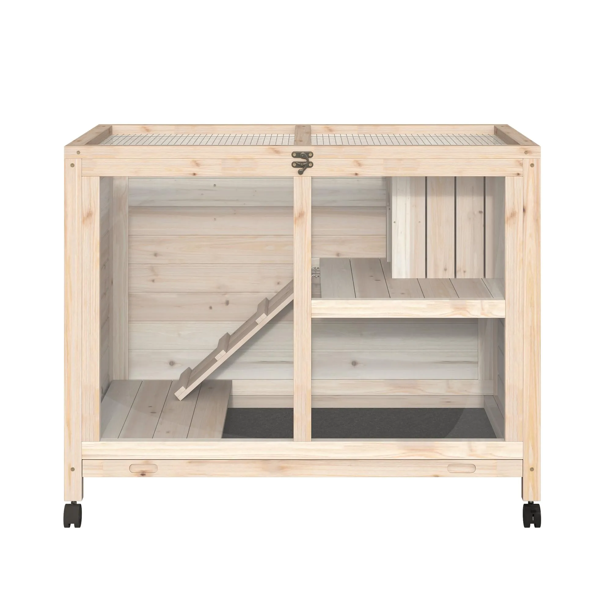 PawHut Conigliera in Legno a 2 Livelli Casetta 91.5x53.3x73cm Color Legno - immagine 9