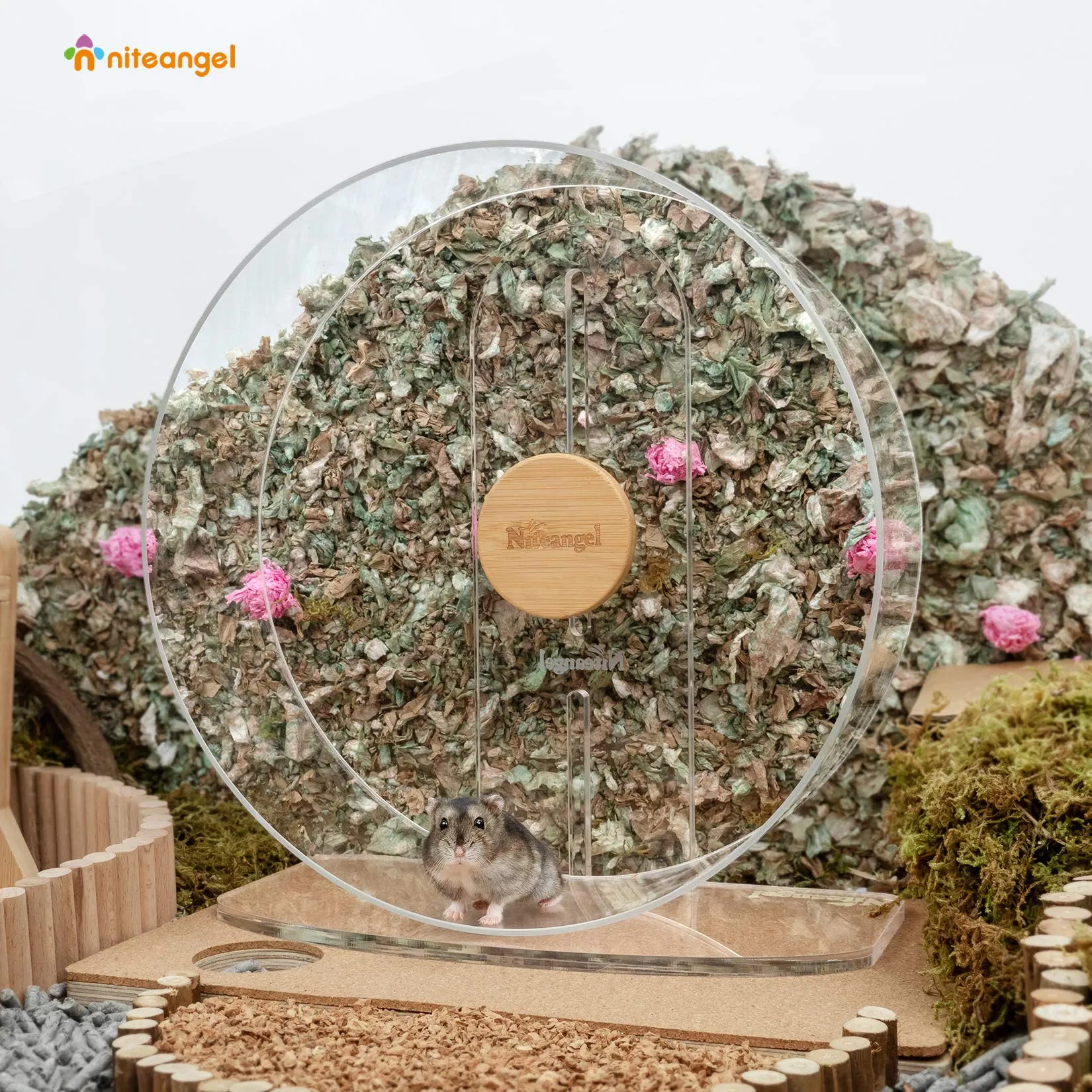 Niteangel - Ruota silenziosa per criceti, a doppio cuscinetto, silenziosa, in acrilico, per criceti, gerbilli, topi, Degus o altri piccoli animali (grande, versione più ampia) - immagine 5
