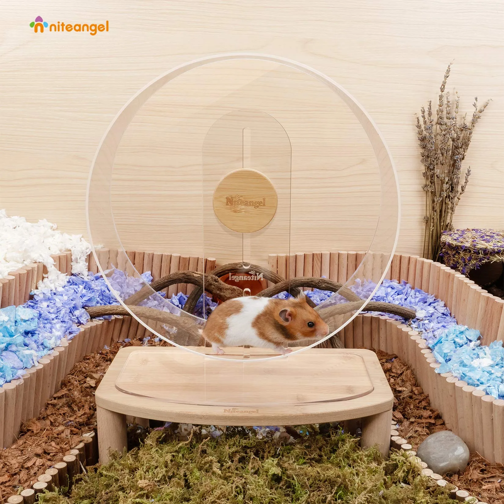 Niteangel - Ruota silenziosa per criceti, a doppio cuscinetto, silenziosa, in acrilico, per criceti, gerbilli, topi, Degus o altri piccoli animali (grande, versione più ampia) - immagine 6