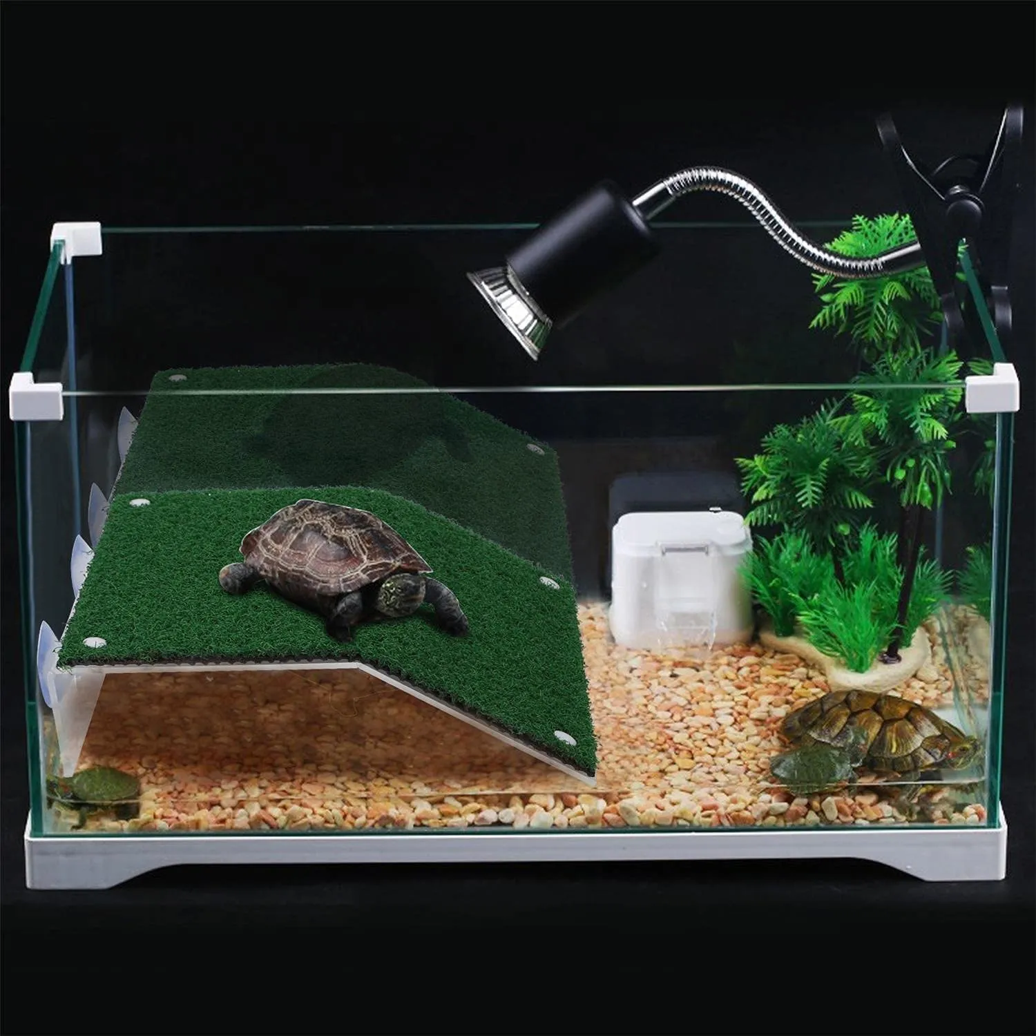 KOMUNJ 1 Piattaforma di Basculazione per Tartarughe, Piattaforma di Erba Simulata Realistica Verde Scalata (20 x 10 x 12 x 5,2 cm) - immagine 6