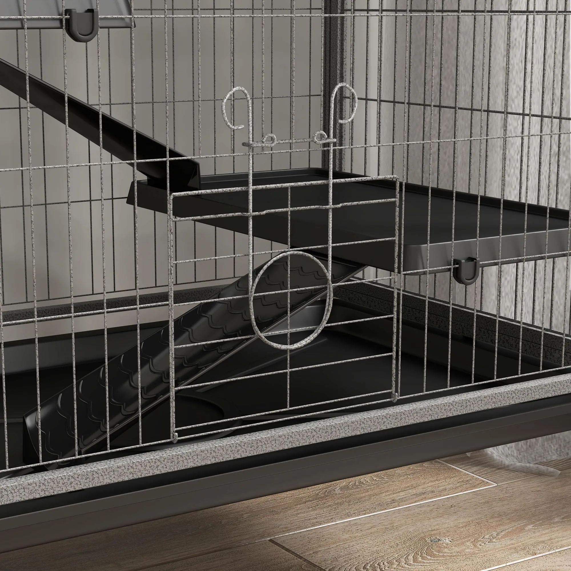 PawHut Gabbia per Animali Piccoli 6 Ingressi 80x52x159cm Argento Grigio - immagine 8