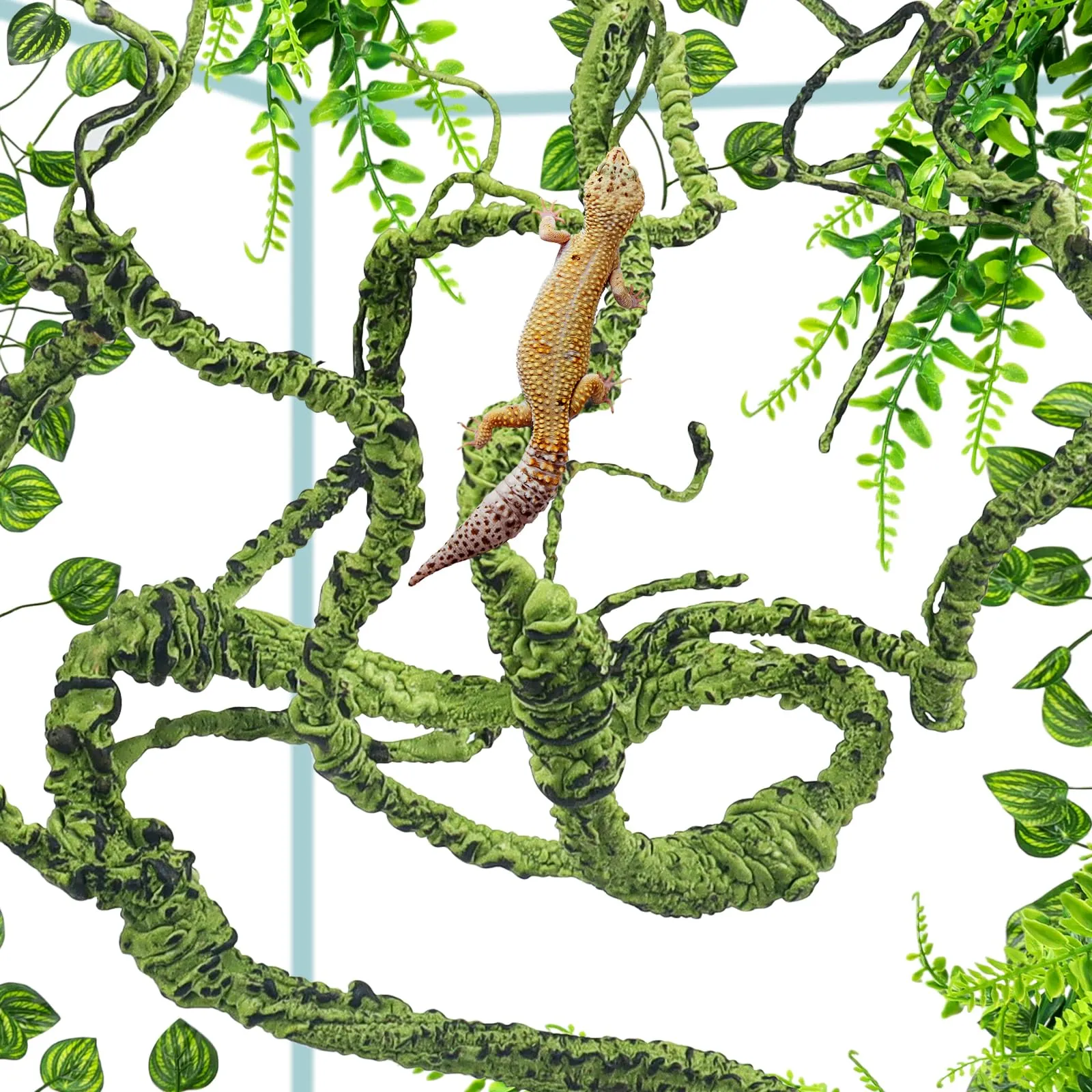 QUOZUO Rettili Piante Artificiali Ponti di Legno Flessibili Terrario Rampicanti Foglie, Pianta Sospesa Accessori per Terrario, Camaleonte Terrario Decorazione per Lucertole, Serpenti - immagine 3
