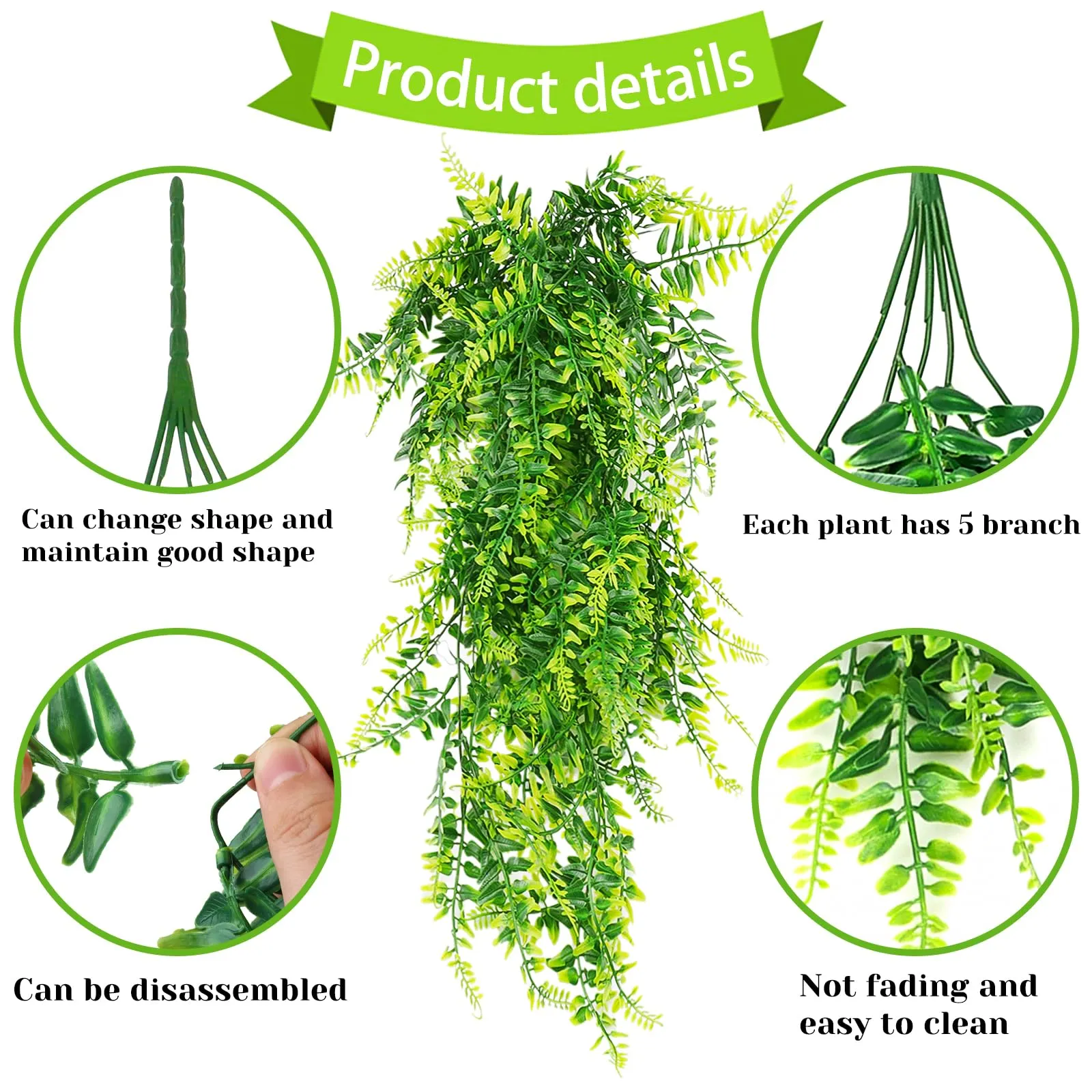 QUOZUO Rettili Piante Artificiali Ponti di Legno Flessibili Terrario Rampicanti Foglie, Pianta Sospesa Accessori per Terrario, Camaleonte Terrario Decorazione per Lucertole, Serpenti - immagine 4