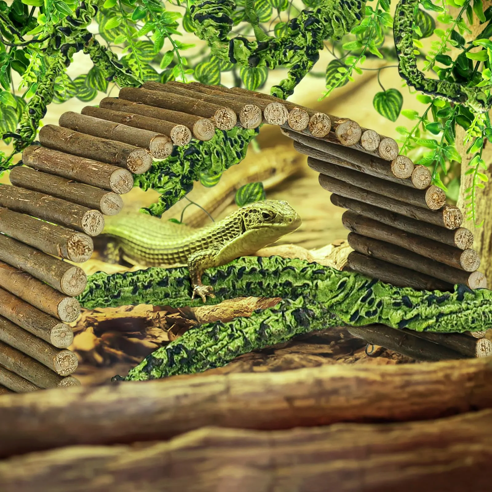 QUOZUO Rettili Piante Artificiali Ponti di Legno Flessibili Terrario Rampicanti Foglie, Pianta Sospesa Accessori per Terrario, Camaleonte Terrario Decorazione per Lucertole, Serpenti - immagine 6