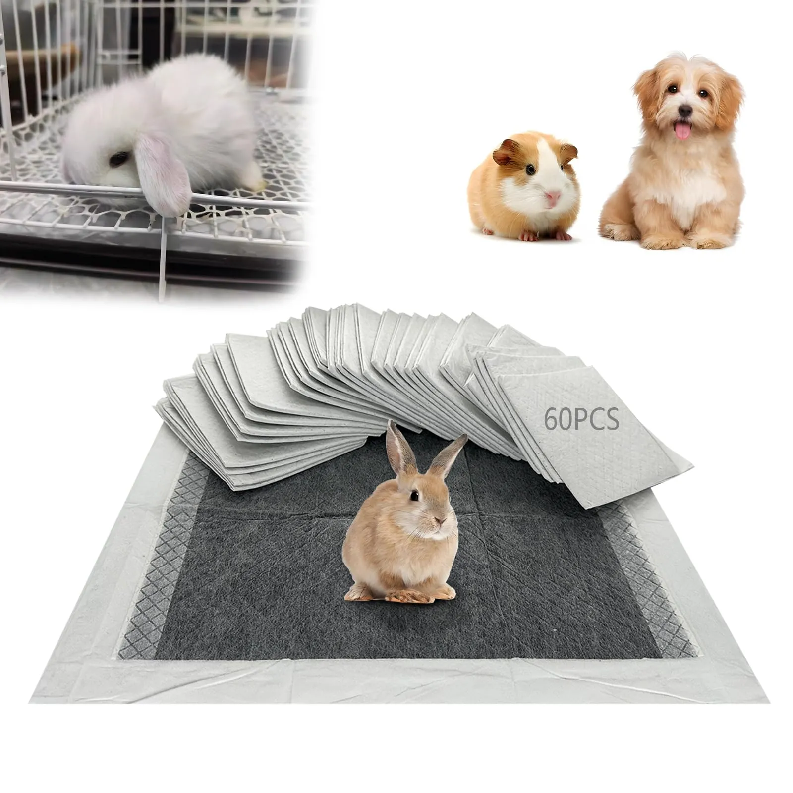 PeSandy Cuscinetti per Pipì di Coniglio, Cuscinetti Monouso per Addestramento Animale Domestico, 60 Pezzi Tappetino Igienico Assorbenti per porcellini d'India Cuccioli Cincillà Criceti Furetti Gatti - immagine 1