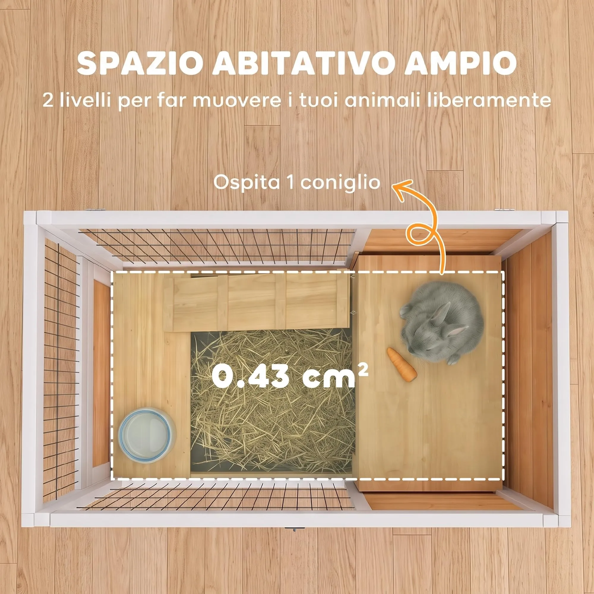 PawHut Gabbietta per Conigli e Porcellini d'India con 4 Ruote Giallo - immagine 3