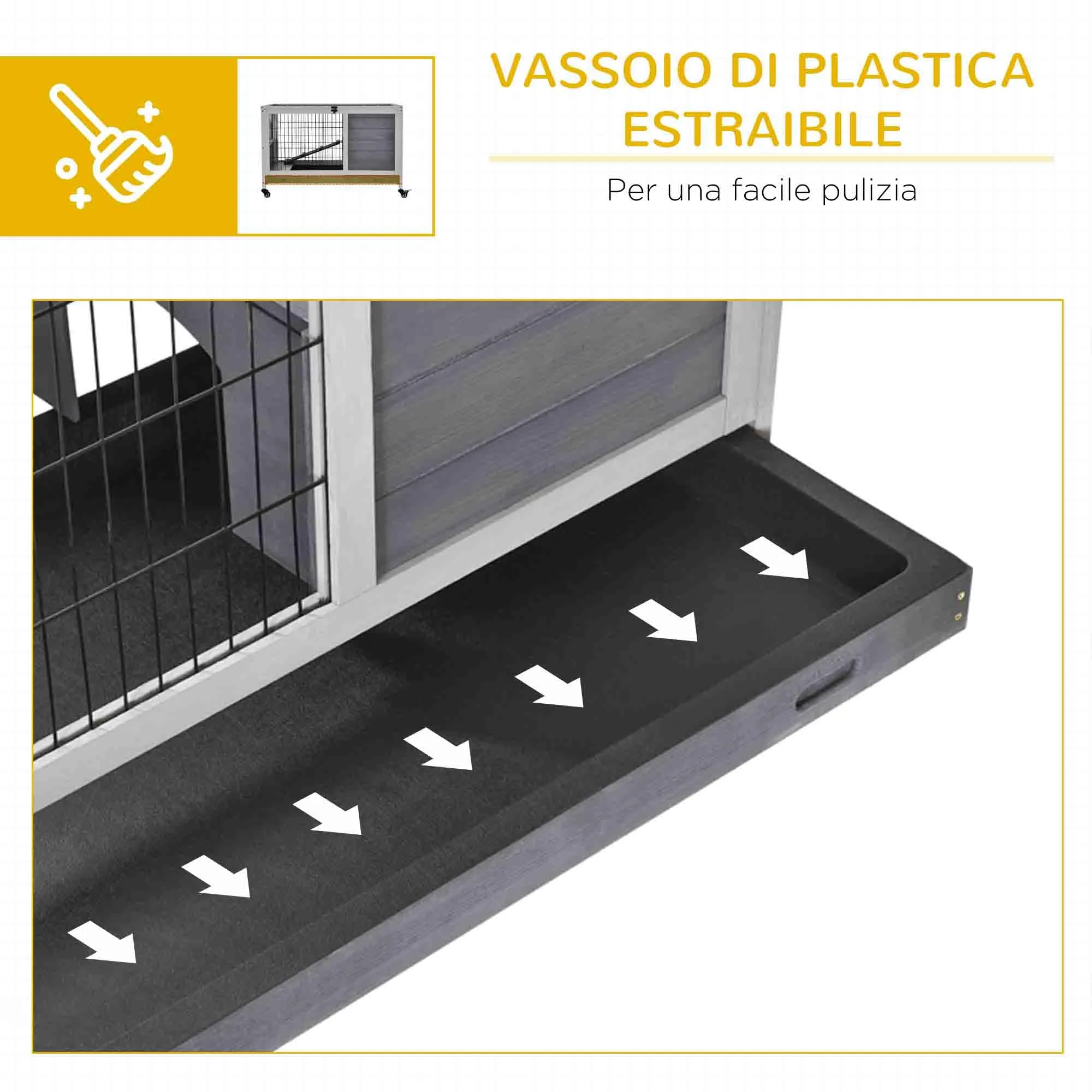 PawHut Gabbietta per Conigli e Porcellini d'India con 4 Ruote Grigio - immagine 5