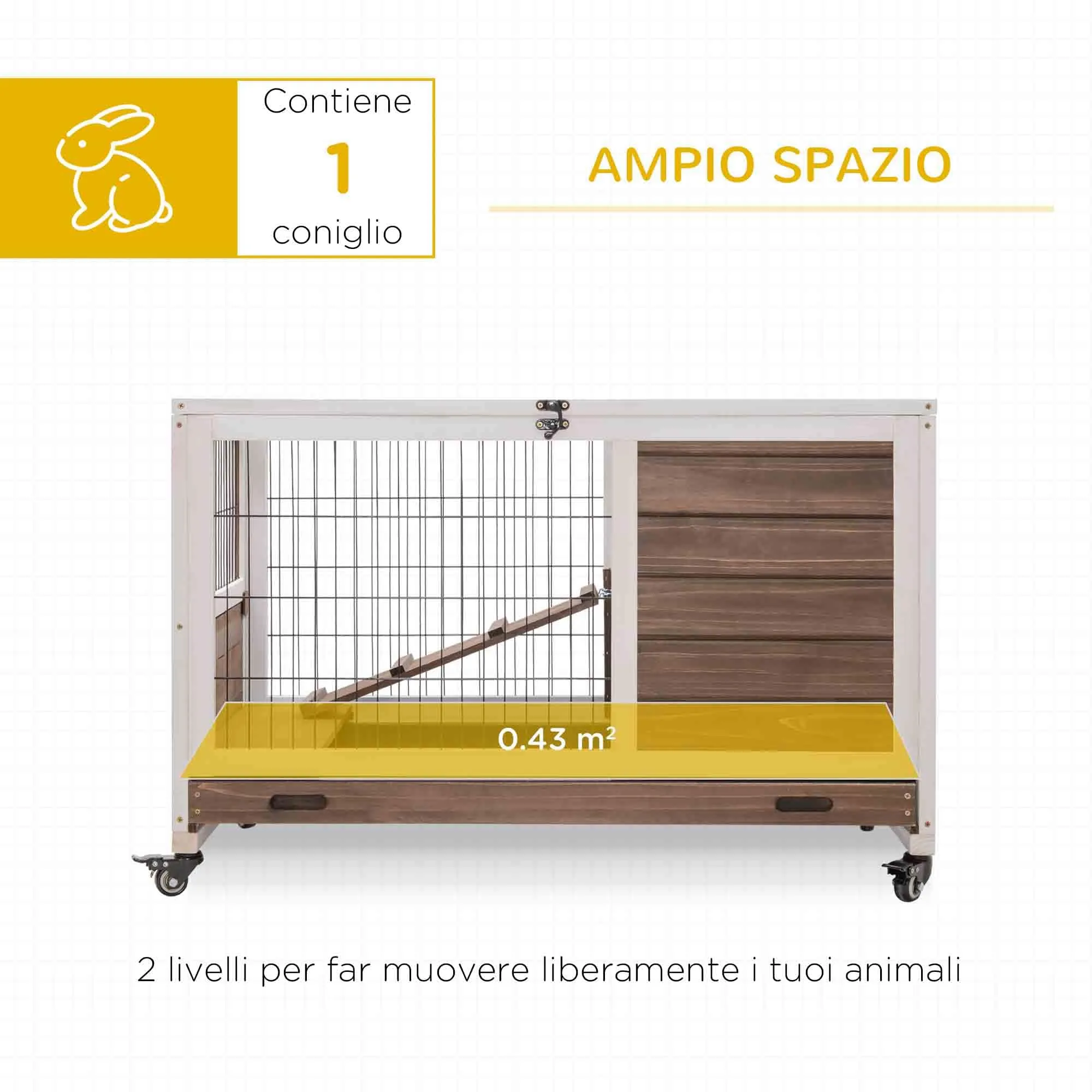 PawHut Gabbietta per Conigli e Porcellini d'India con 4 Ruote Marrone - immagine 3