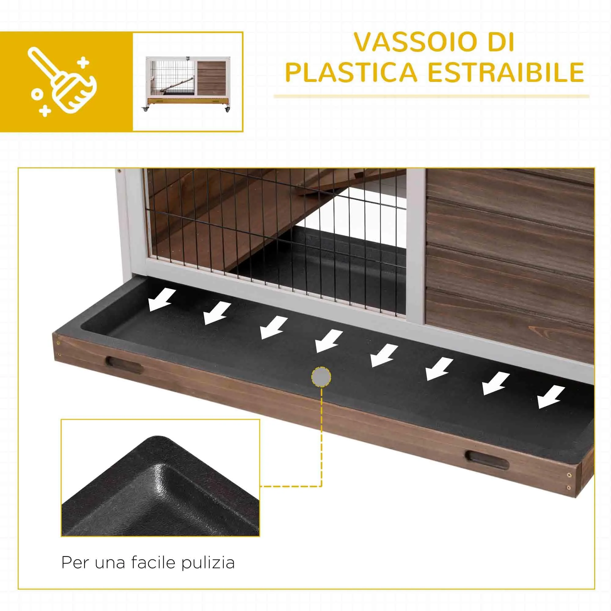 PawHut Gabbietta per Conigli e Porcellini d'India con 4 Ruote Marrone - immagine 5
