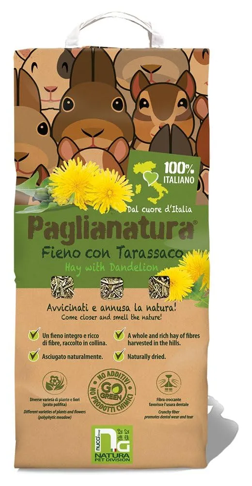 Paglianatura Kit 6 Sacchi Fieno Naturale 1300 g con Tarassaco – Alimento Ricco di Fibre per Conigli, Cavie e Roditori – Favorisce Salute Intestinale e Denti Forti - immagine 3