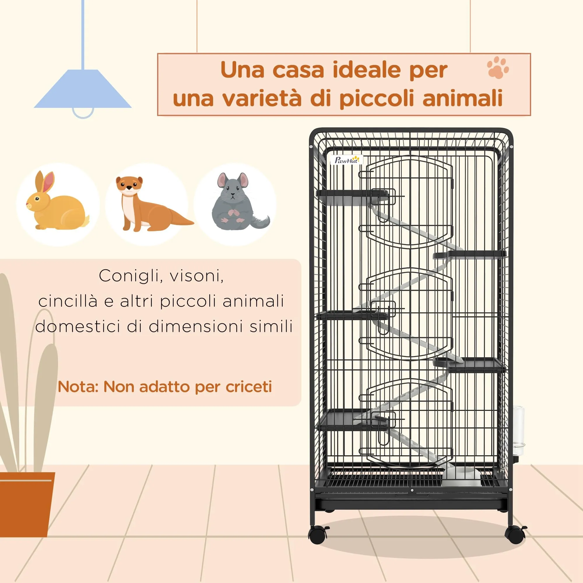 PawHut Gabbia per Piccoli Animali e Piccoli Roditori 61.5x44x131 cm Nero - immagine 3