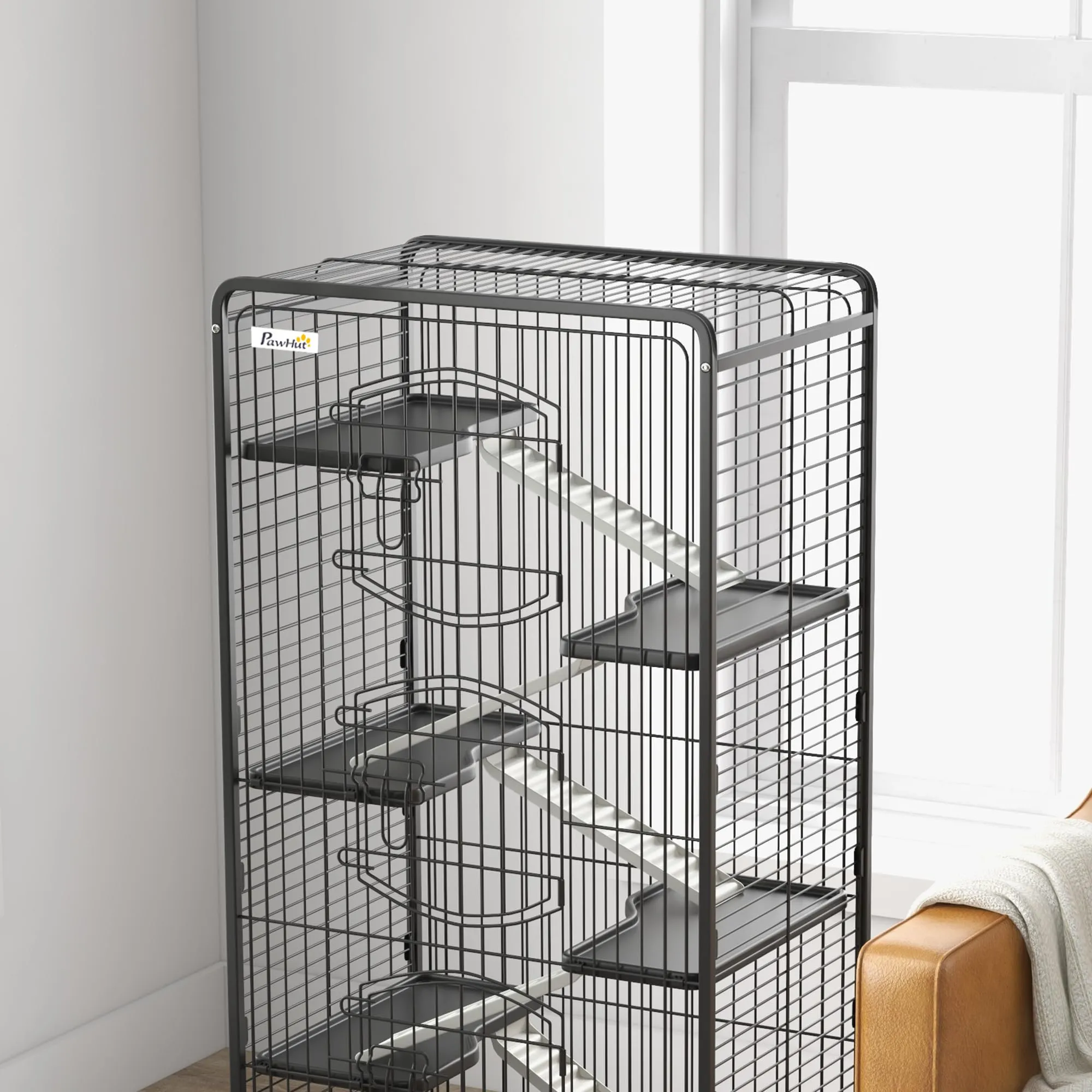 PawHut Gabbia per Piccoli Animali e Piccoli Roditori 61.5x44x131 cm Nero - immagine 8