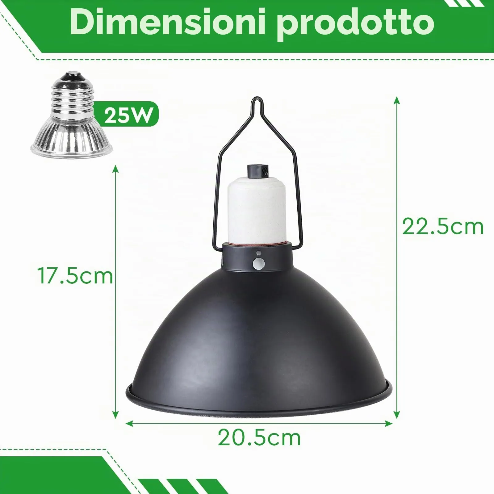 CPROSP Portalampada Rettile a Cupola E27 con 1 Lampada Termica, 20,5 cm - immagine 3