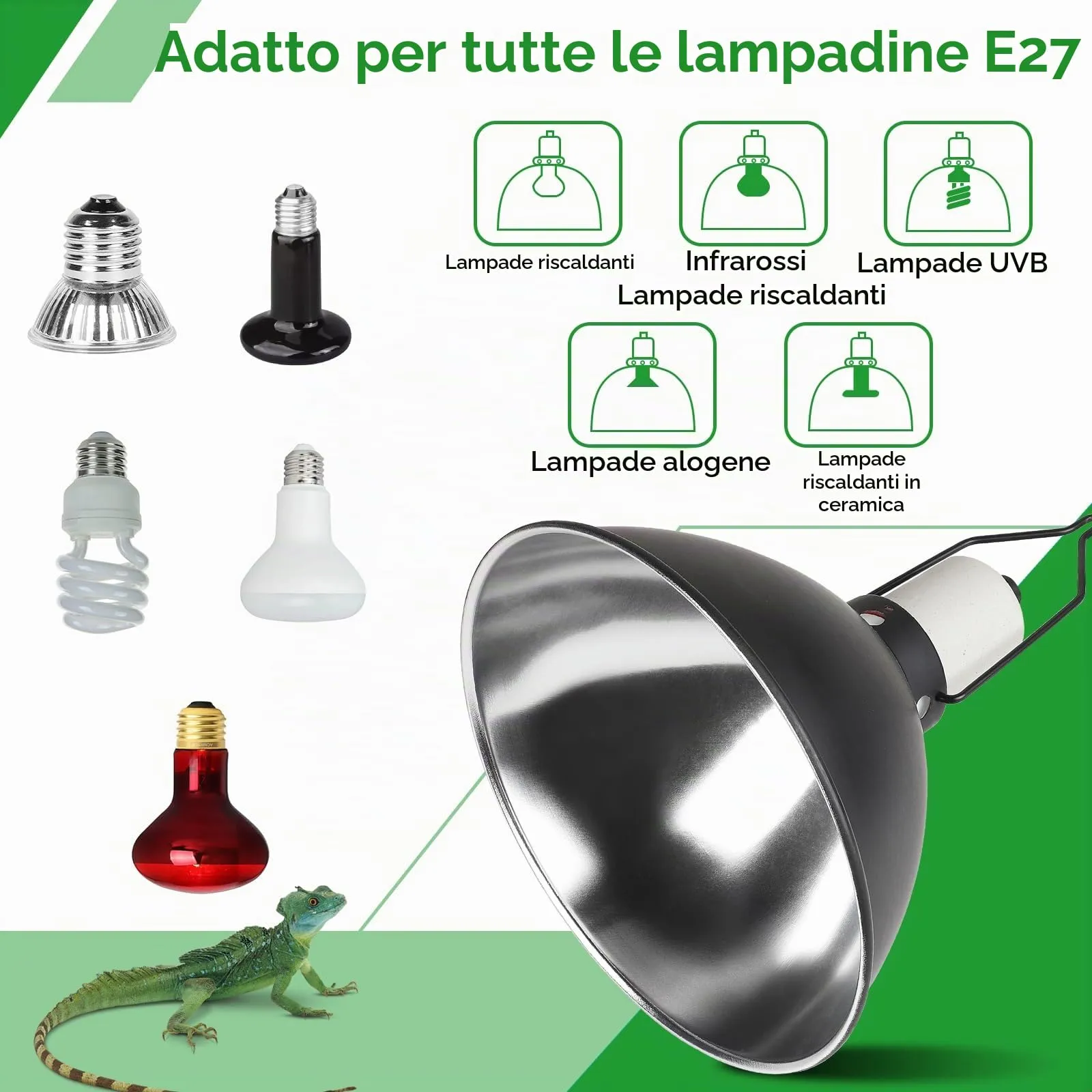 CPROSP Portalampada Rettile a Cupola E27 con 1 Lampada Termica, 20,5 cm - immagine 4