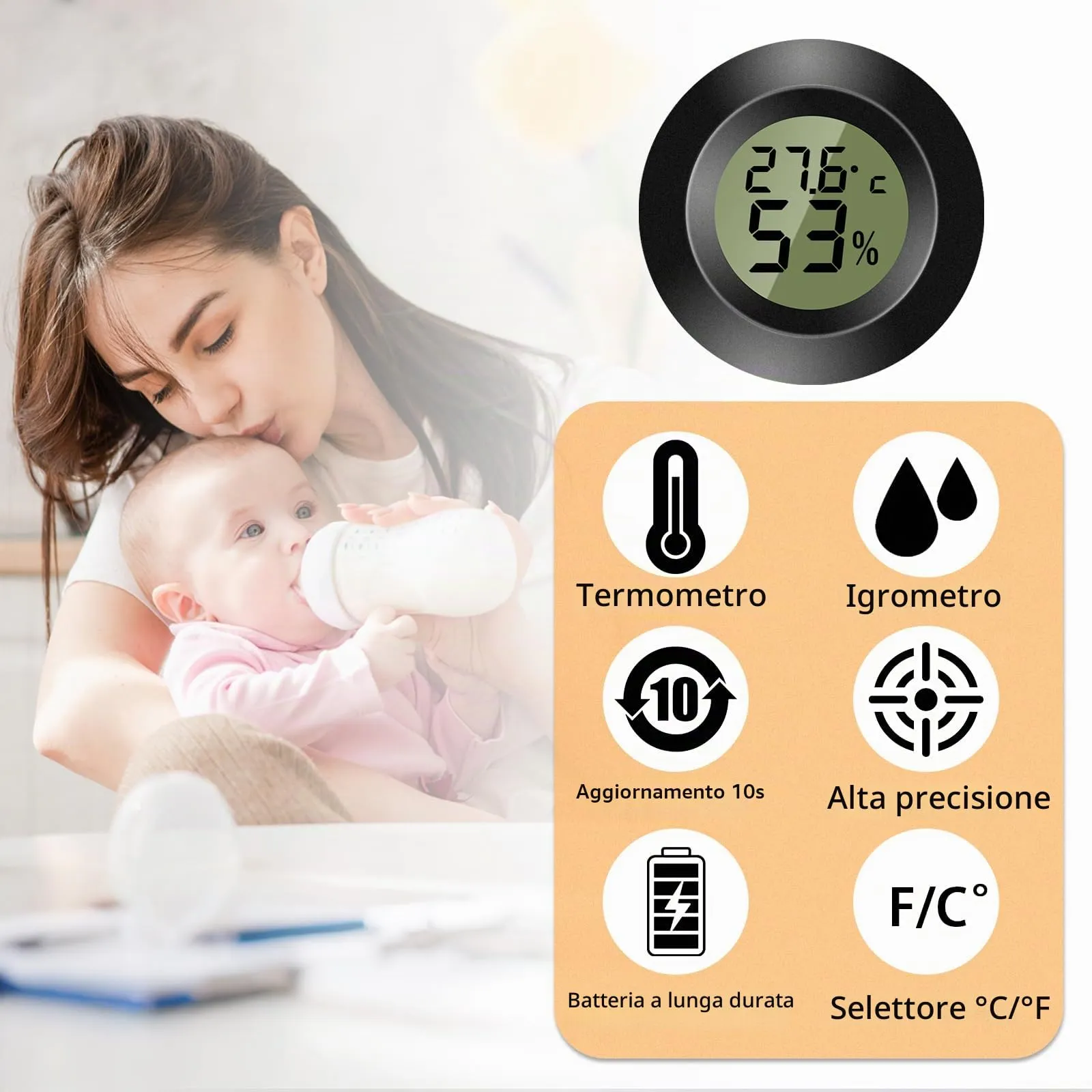 ZHITING Igrometro Termometro Mini Digitale Misuratore di Temperatura e Umidità Igrometro Tondo per Interni, Serre, Terrari, Custodie per Chitarre, Umidor, Incubatrici & Vetro (Confezione da 3) - immagine 2