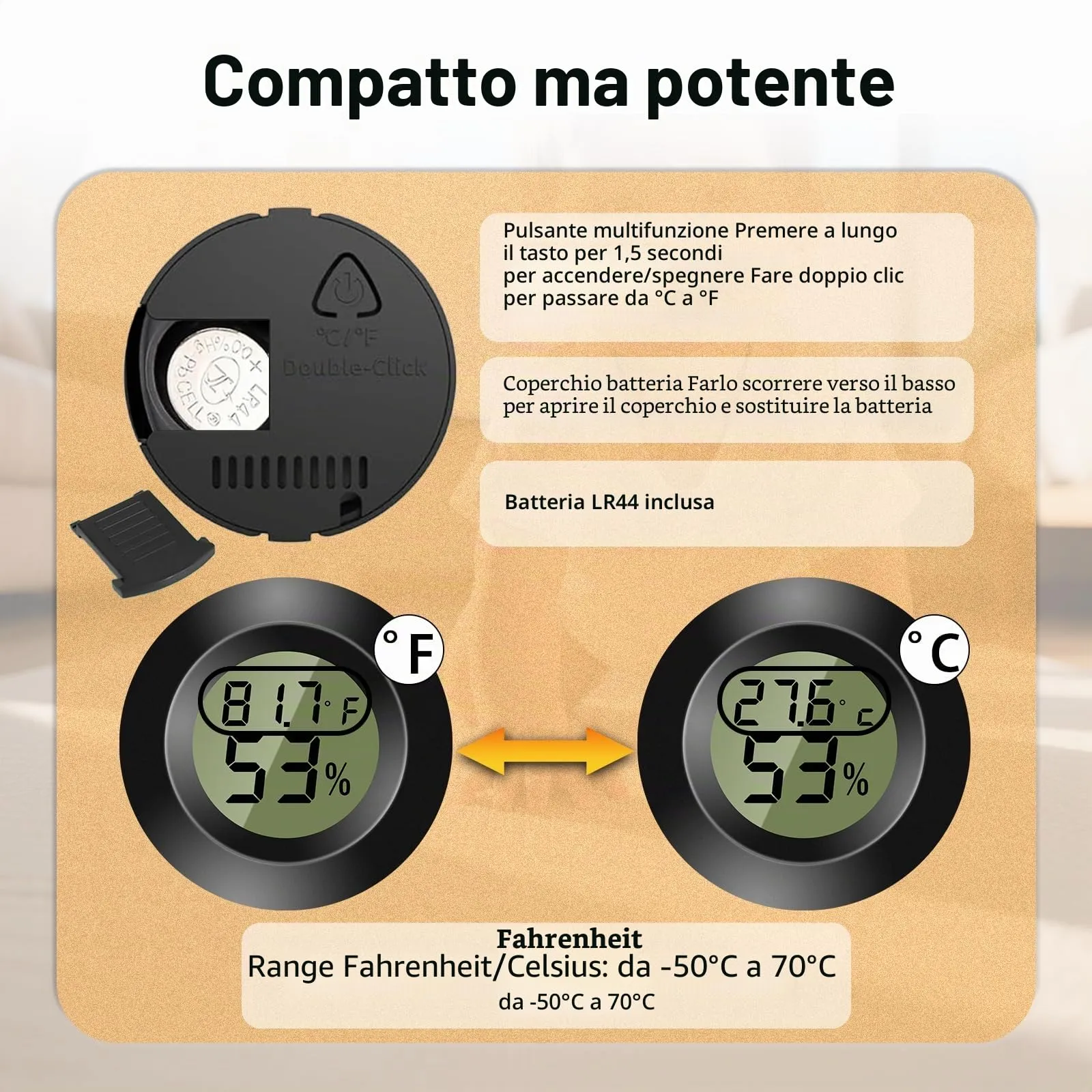 ZHITING Igrometro Termometro Mini Digitale Misuratore di Temperatura e Umidità Igrometro Tondo per Interni, Serre, Terrari, Custodie per Chitarre, Umidor, Incubatrici & Vetro (Confezione da 3) - immagine 5