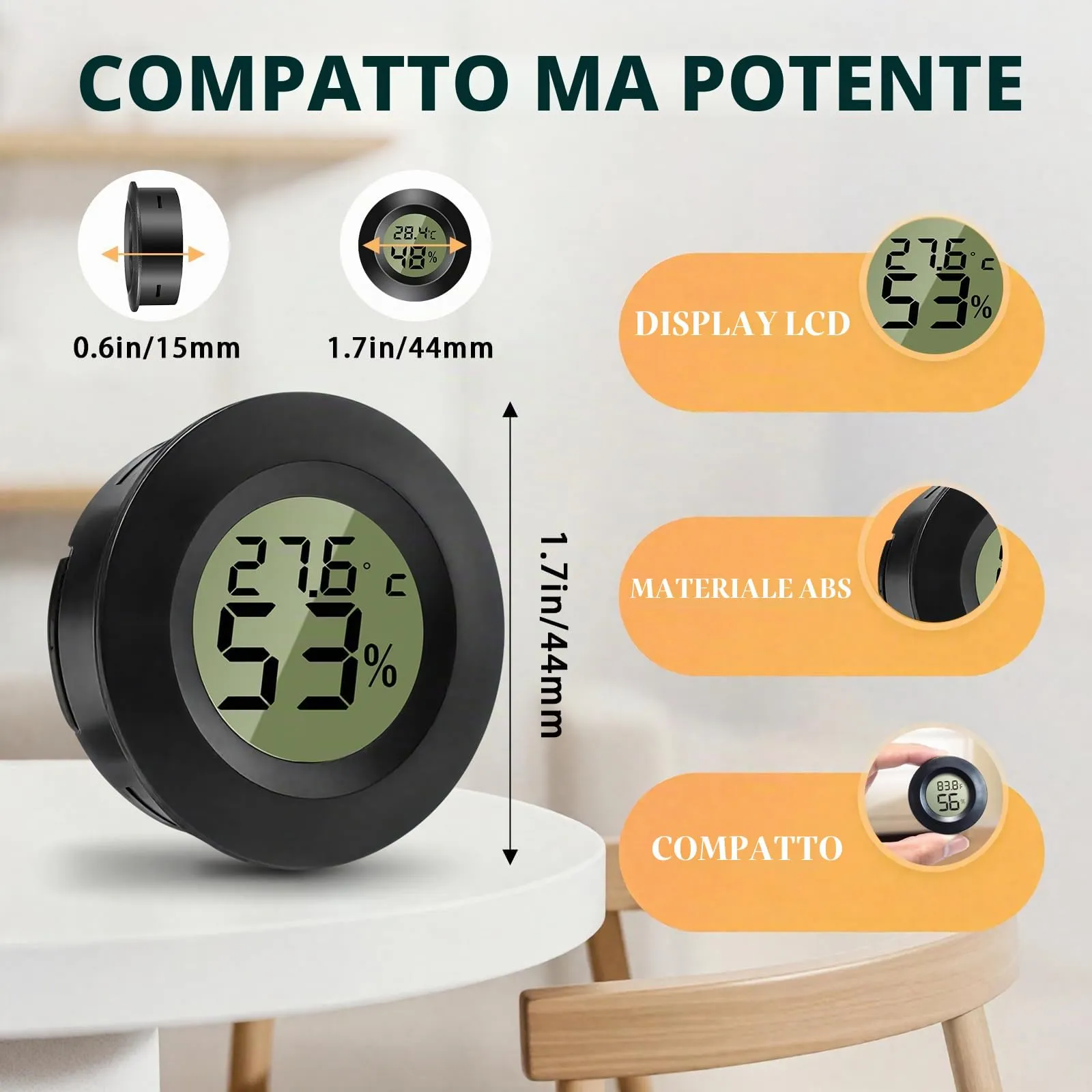 ZHITING Igrometro Termometro Mini Digitale Misuratore di Temperatura e Umidità Igrometro Tondo per Interni, Serre, Terrari, Custodie per Chitarre, Umidor, Incubatrici & Vetro (Confezione da 3) - immagine 6