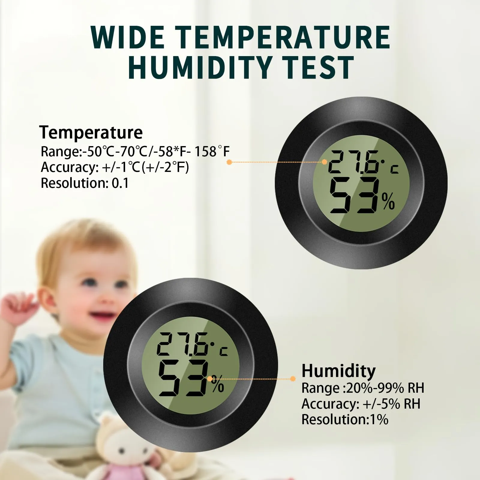 ZHITING Igrometro Termometro Mini Digitale Misuratore di Temperatura e Umidità Igrometro Tondo per Interni, Serre, Terrari, Custodie per Chitarre, Umidor, Incubatrici & Vetro (Confezione da 3) - immagine 8
