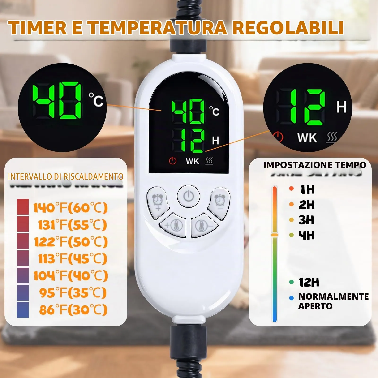 Qoosea Tappetino Riscaldante per Gatti e Cani 45x70cm, Tappeto Termico per Animali con 30-60°C Temperatura Regolabile e Timer, Cuscino Termico Elettrico Cane Sicuro con Cavo Anti-Morso - immagine 2