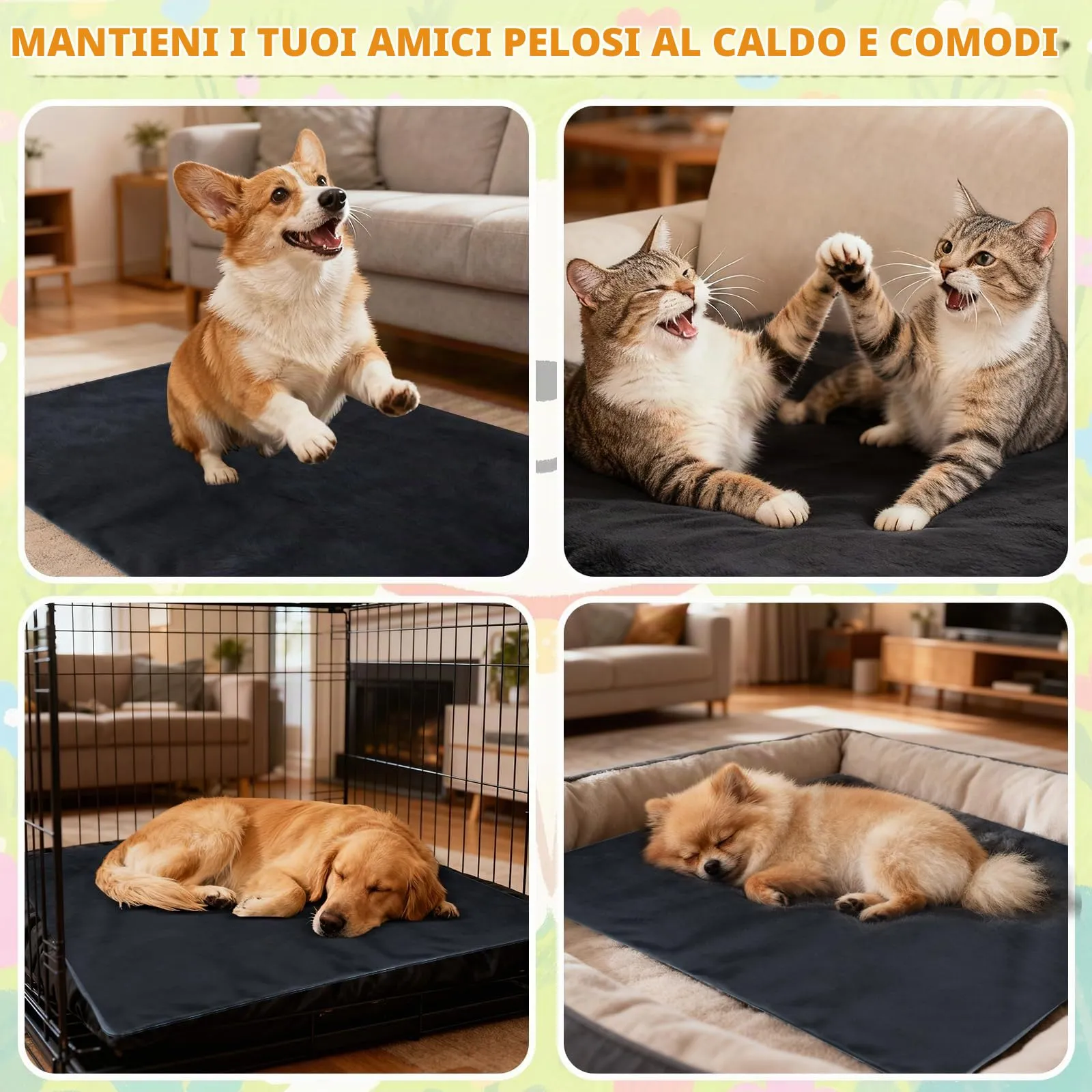 Qoosea Tappetino Riscaldante per Gatti e Cani 45x70cm, Tappeto Termico per Animali con 30-60°C Temperatura Regolabile e Timer, Cuscino Termico Elettrico Cane Sicuro con Cavo Anti-Morso - immagine 7