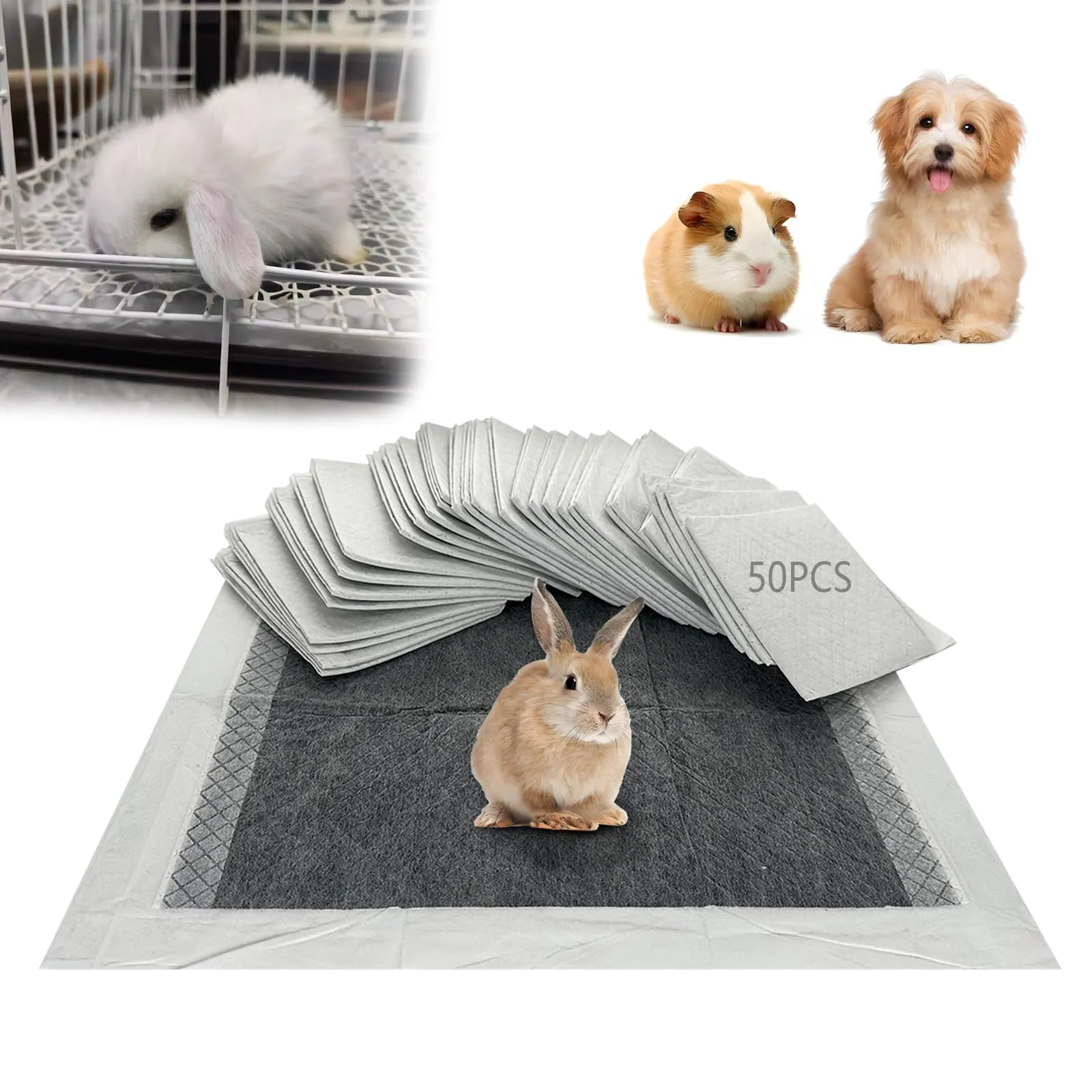 PeSandy Cuscinetti per Pipì di Coniglio, Cuscinetti Monouso per Addestramento Animale Domestico, 50 Pezzi Tappetino Igienico Assorbenti per porcellini d'India Cuccioli Cincillà Criceti Furetti Gatti - immagine 1