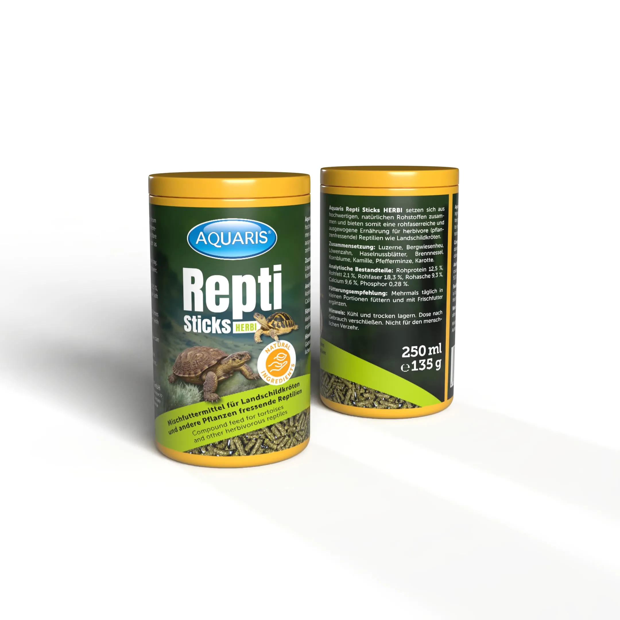 AQUARIS Repti Sticks Herbi – Mangime naturale per tartarughe di terra e rettili erbivori. Cibo completo vegetale, ricco di fibre e vitamine – 250 ml - immagine 1