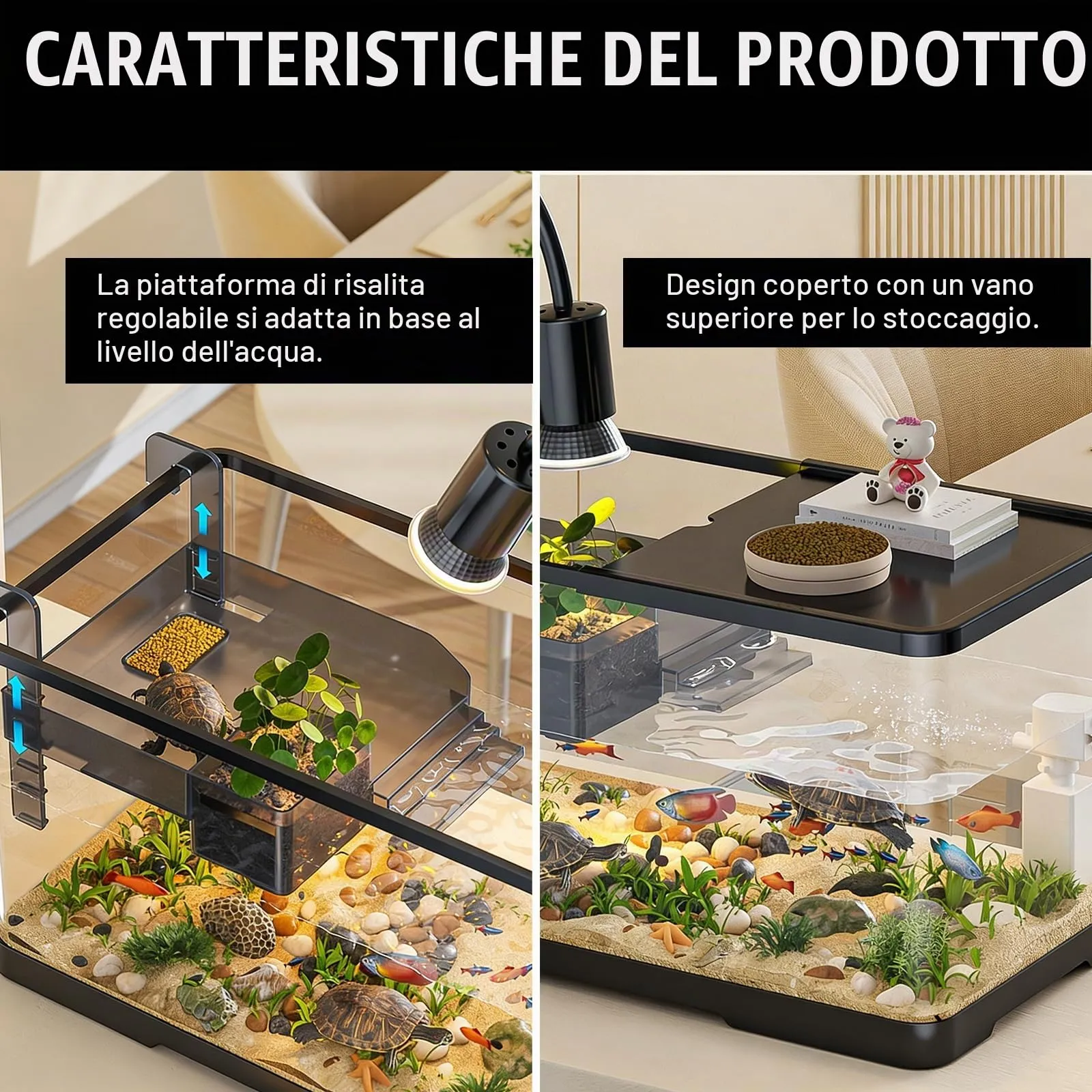 Acquario Tartarughe con Piattaforma Prendisole e Luce, Turtle Tank Piccolo - immagine 7