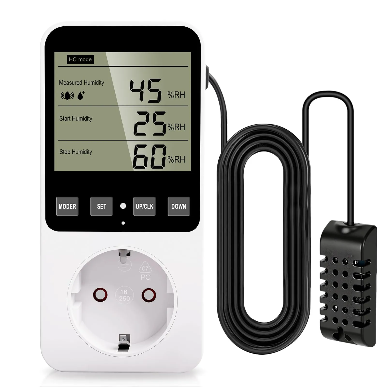 Regolatore di Temperatura Presa 230 V con Sensore Igrostato Digitale Regolatore di Umidità con Allarme per Umidificatore Deumidificatore Terrario - immagine 1
