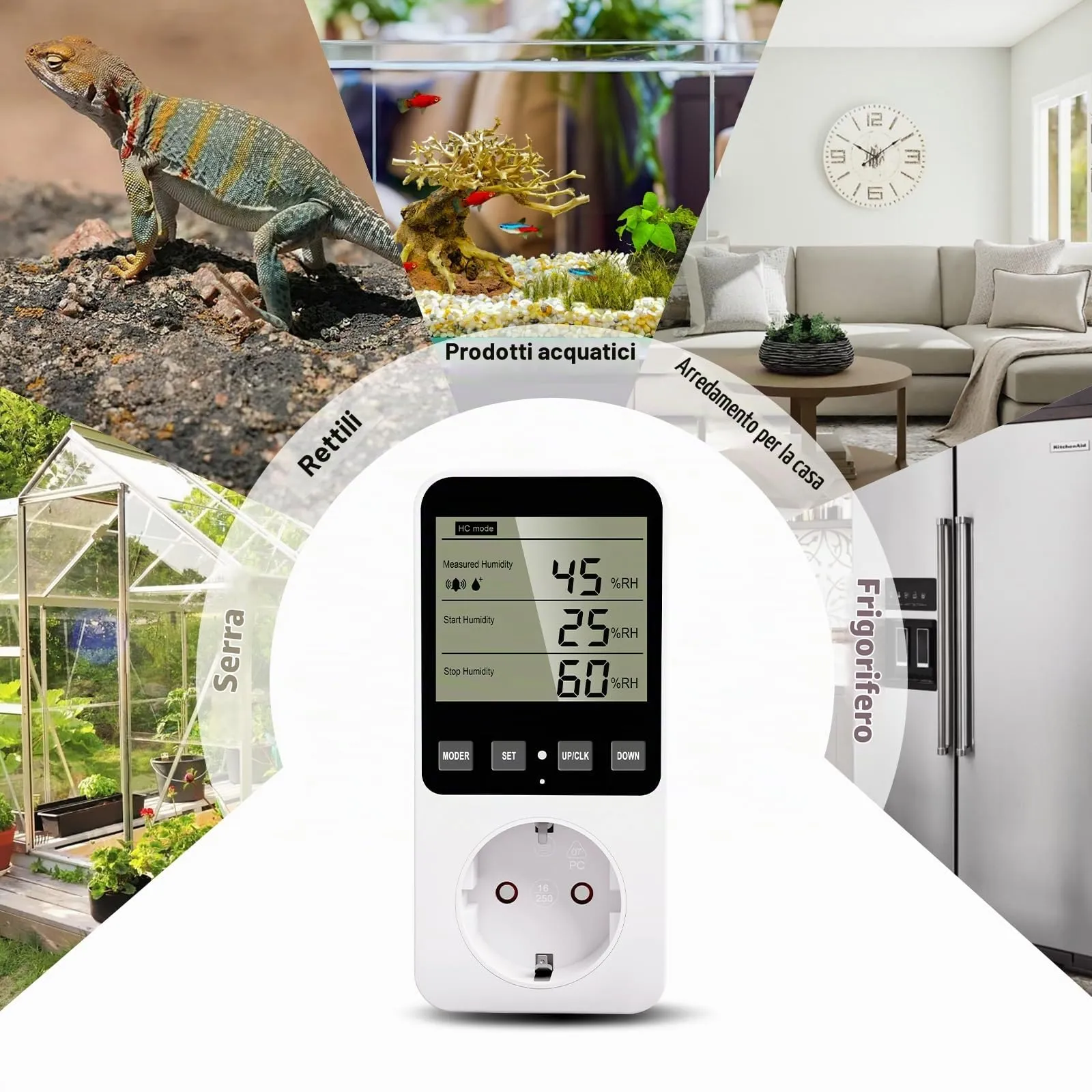 Regolatore di Temperatura Presa 230 V con Sensore Igrostato Digitale Regolatore di Umidità con Allarme per Umidificatore Deumidificatore Terrario - immagine 4
